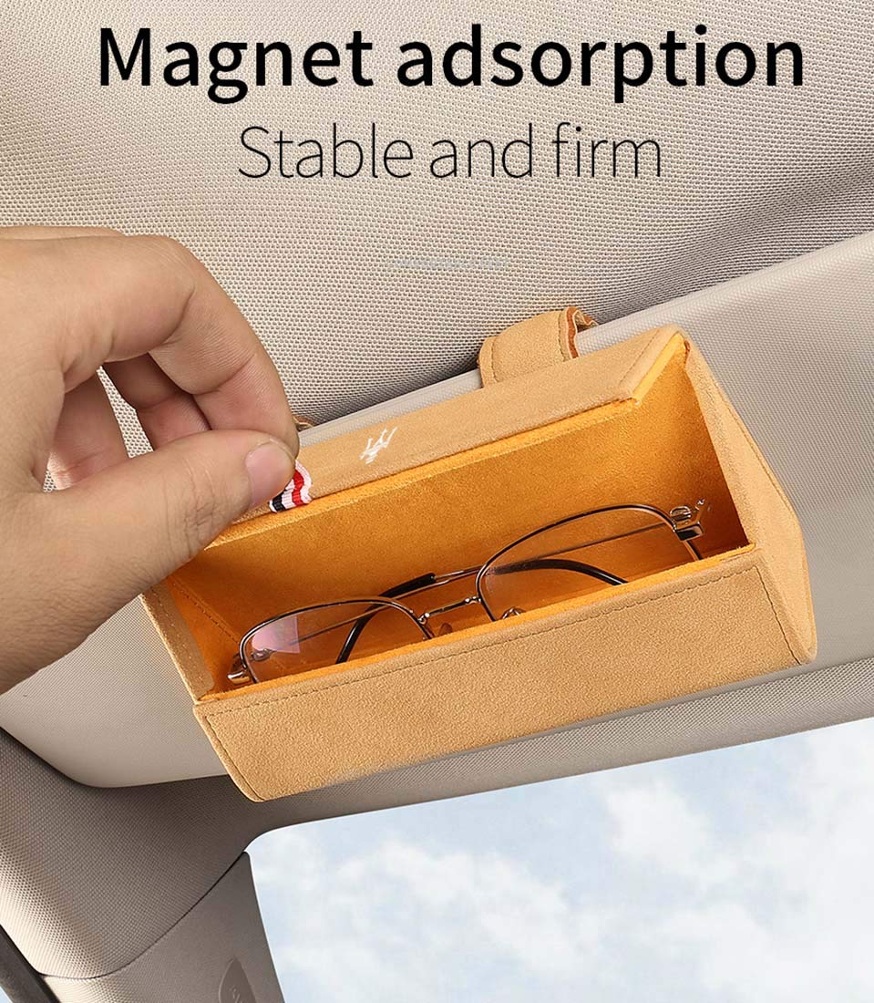 Portaocchiali Auto Magnetico In Pelle Beige - Con Clip Per Aletta Parasole - Foto 6