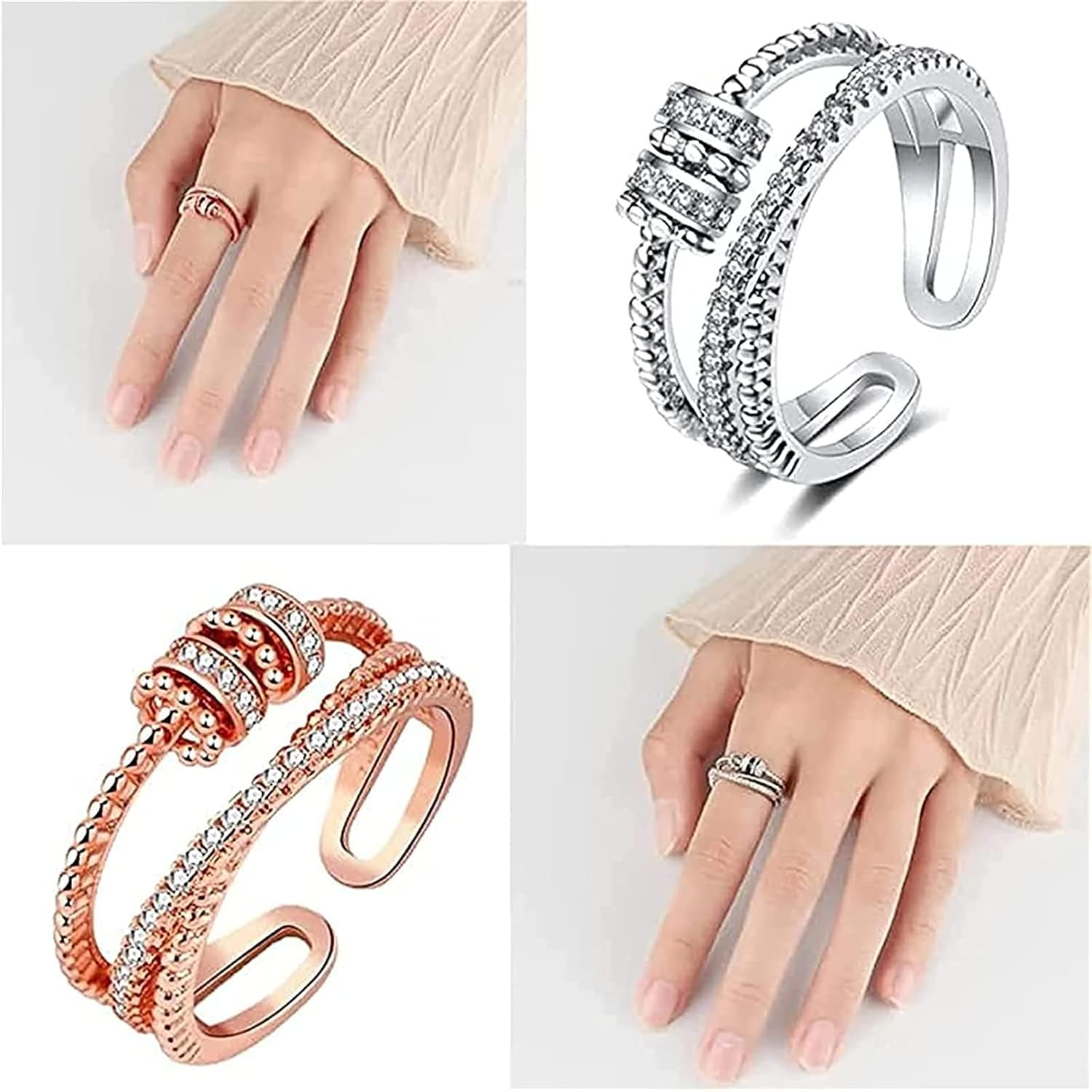 to My Granddaughter, I Will Protect You from Anything You Fear Fidget Ring, Adjustable Fidget Rings for Anxiety for Women, Granddaughter Ring from Grandma (Silver)