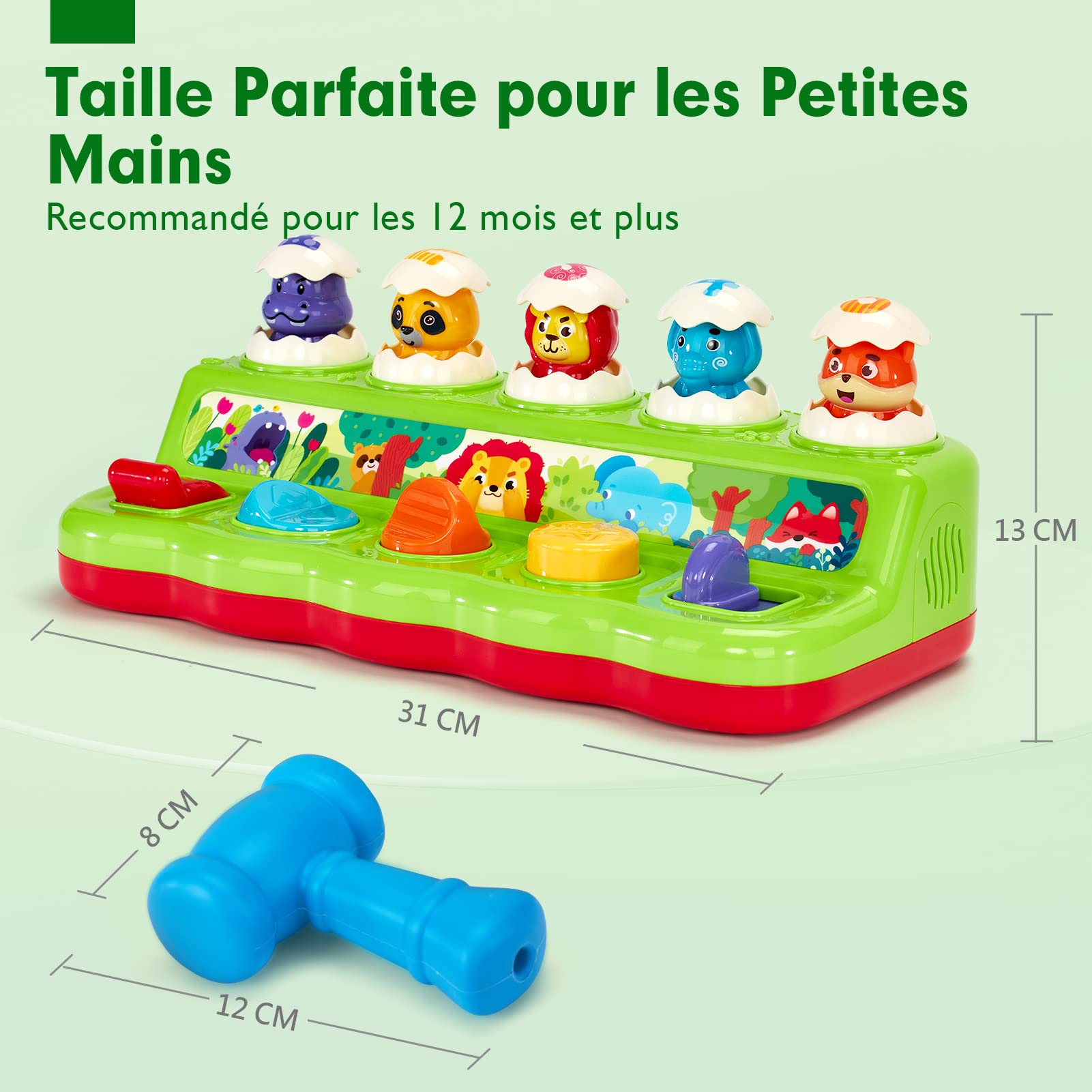 hahaland Jouet pour Bébé 1 an Jouet Montessori avec Musique et Lumières pour Enfant 1 2 3 4 Ans Fille Garçon, Jouet Enfant Pop-up Animaux avec Couleurs, Parfait pour Les Cadeaux d'anniversaire Noël