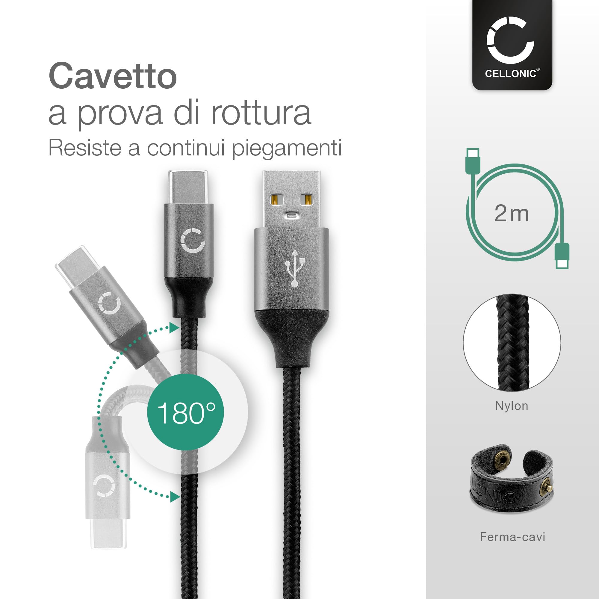 CELLONIC Cavo USB C A USB A 3A - Ricarica Rapida E Trasferimento Dati Per Notebook, Tablet, Smartphone - Grigio - 2