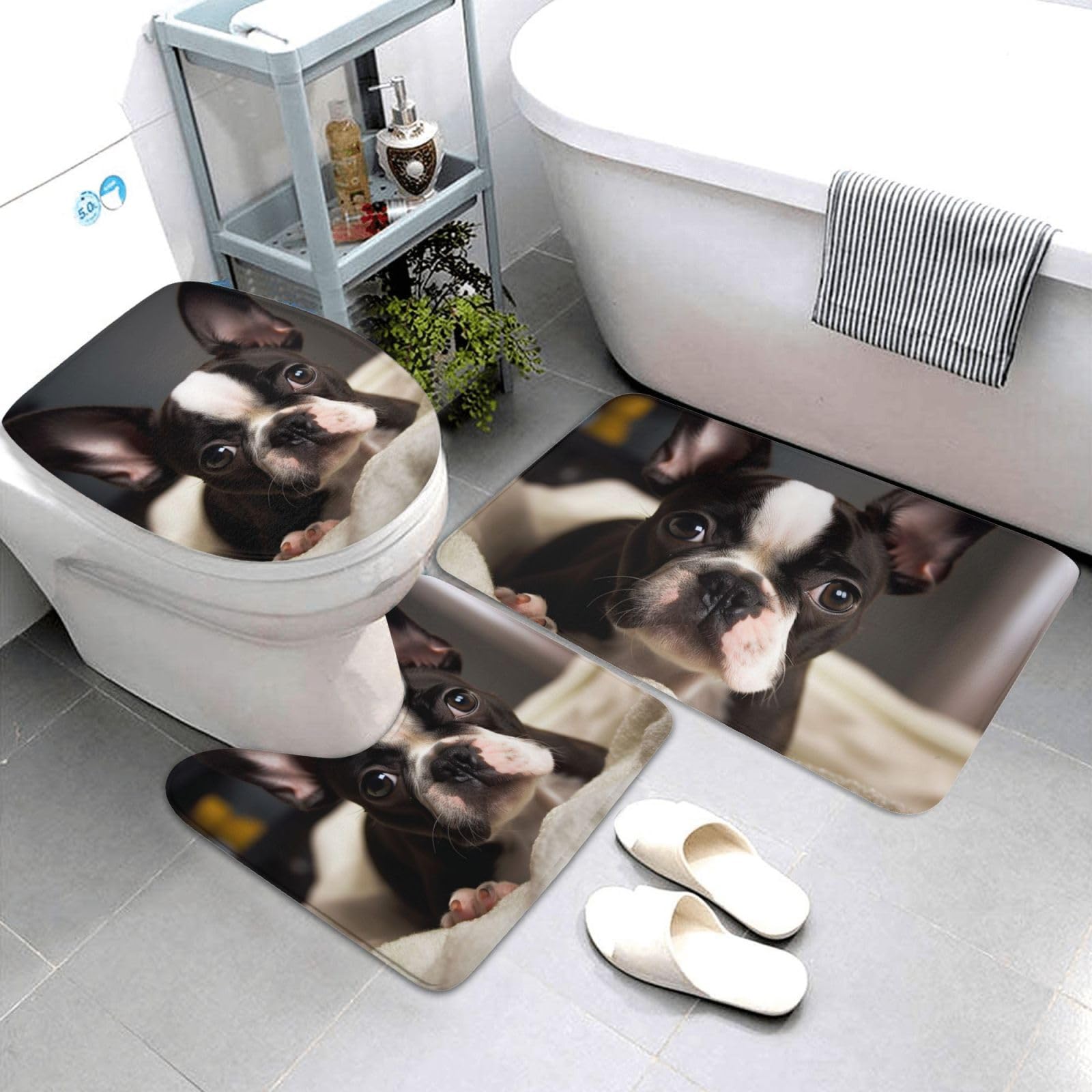Tapis de salle de bain Boston Terrier lavables et absorbants pour WC lot de 3