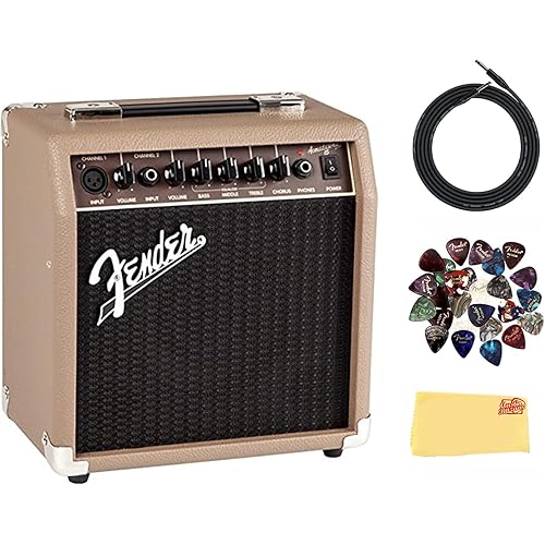 Fender Acoustasonic 15 Acoustic Guitar Amplifier Bundle with Instrument Cable, Picks, and Austin Bazaar Polishing Cloth