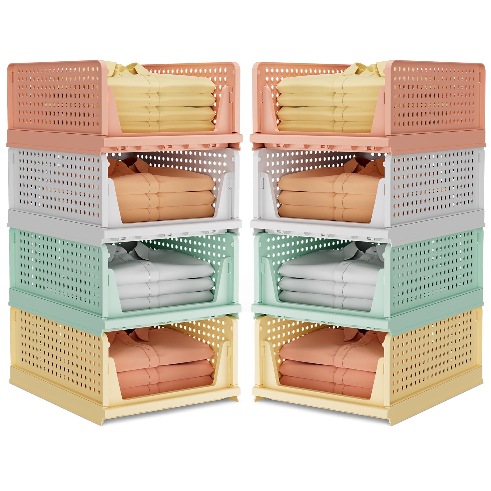 Warmiehomy Set of 8 Wardrobe Storage Organiser Shelves Mix-Color Stackable Drawer Closet Organisers Storage Boxes for Wardrobe for Cabinet Pantry Laundry Living Room
