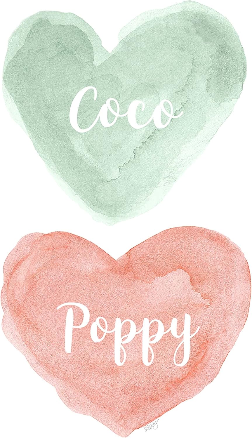 Sisters Wall Art, Personalized Print with Names, Baby Girls Nursery Gift, Coral and Mint Decor, Unframed