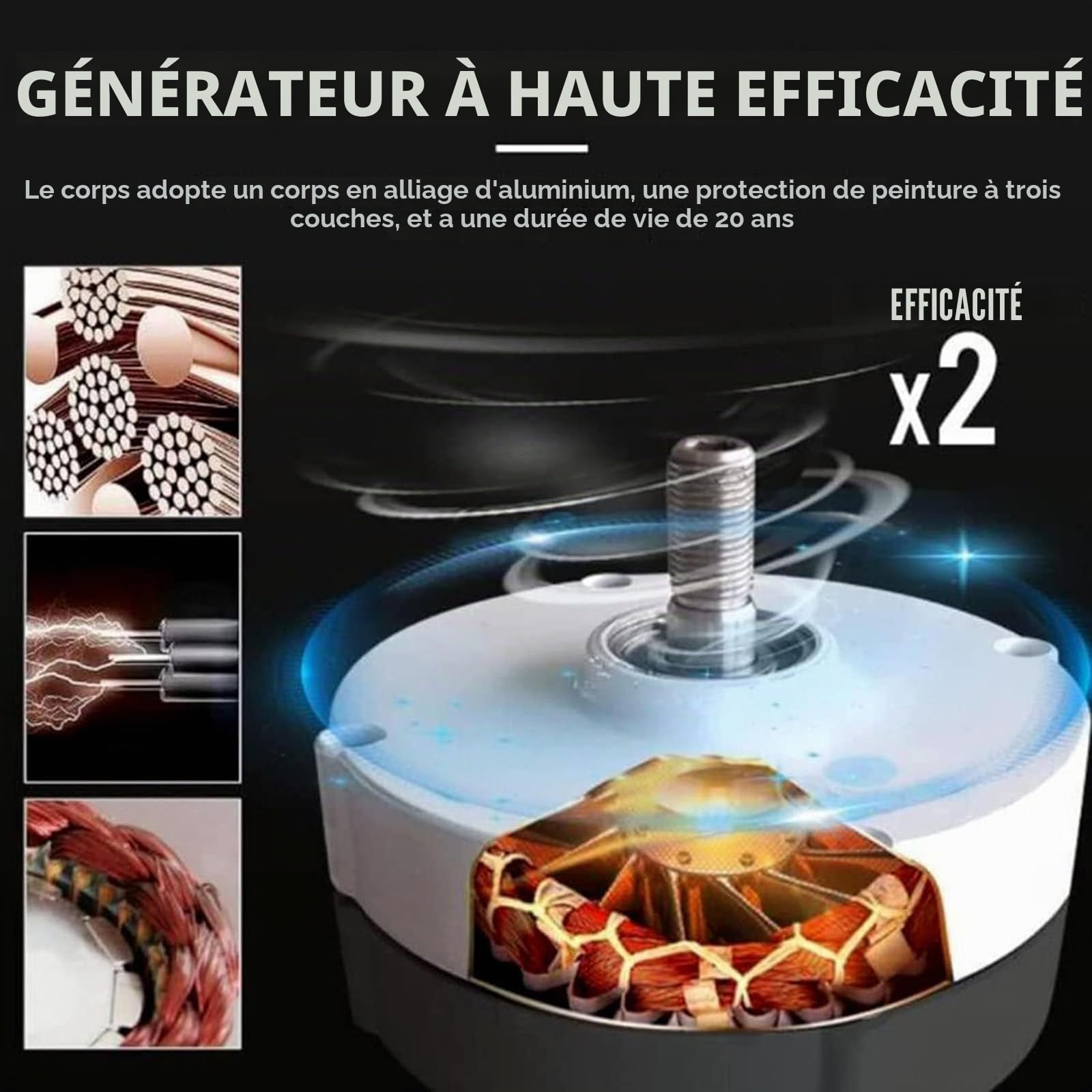 Générateur d'aimant Permanent 12000W sans engrenage, générateurs alternateurs AC à Basse Vitesse 12V-220V avec Utilisation de Base pour la Turbine éolienne Turbine,220V