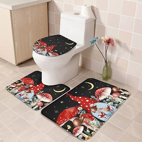Miniatura 1 de Bathroom Rugs Sets 3 Piece Bath Mat,Dwarf Mushroom Eucalyptus Leaves Starry Night Soft Non-Slip Bath Rug Set,Absorbent Shower Rugs Toilet Seat Cover