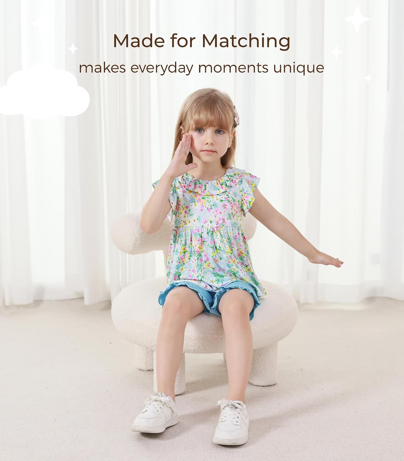 Toddler Girls Summer Outfits Sleeveless Tank Top and Shorts 2-piece Kids Clothes, Viscose Made from Bamboo 2-6Years