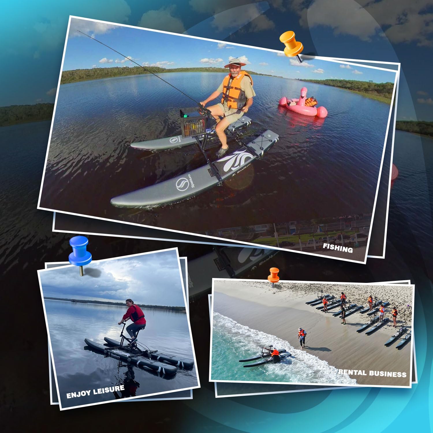 Spatium Water Bikes for Lake Inflatable Water Bike 3.0 Adult Inflatable Pontoon Water Bicycle 3-bladed Propeller One-Piece Rear Gear SUP Water Bike with Inflatable Mat