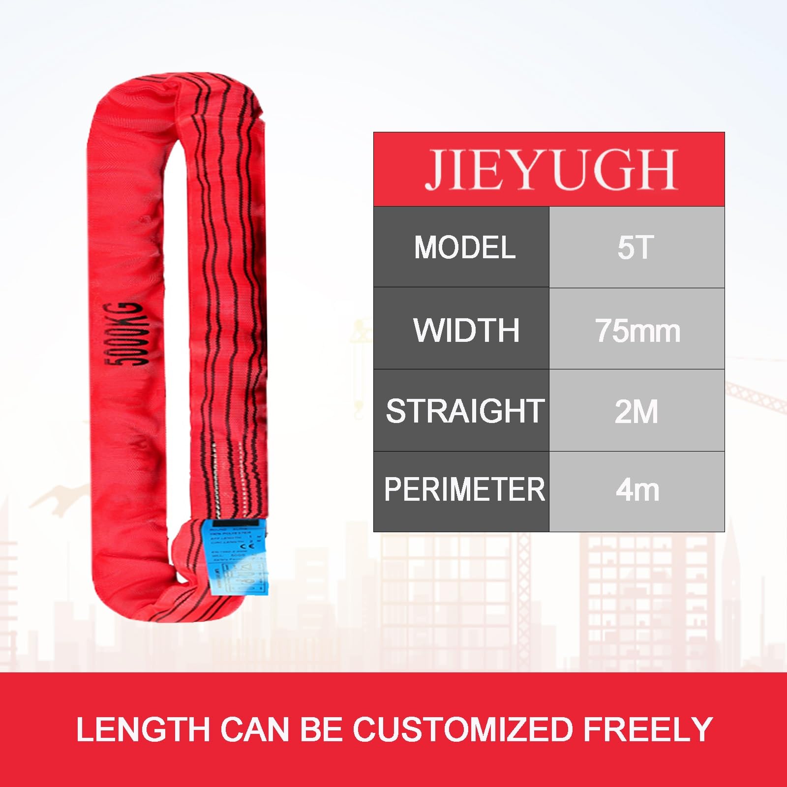 Lot de 1 Sangles de Levage，Treuil Lourd Sangles De Gréement,Elingue Ronde sans Fin Polyester ，Sangle Souple treuil(5T,2M)