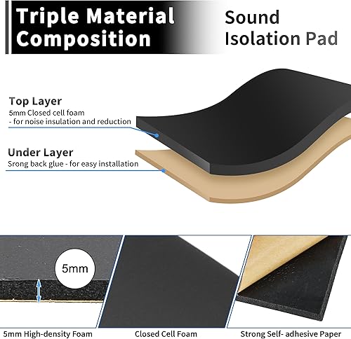 Miniatura 3 de Uxcell 197 mil 49 pies cuadrados Tapete de amortiguación de sonido Material de espuma de celda cerrada de 5 mm con protección térmica autoadhesiva