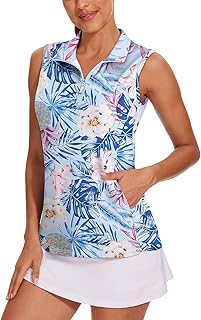 Women's Sleeveless Golf Shirt Quick Dry Zip Up Workout Tennis Tops with Pockets