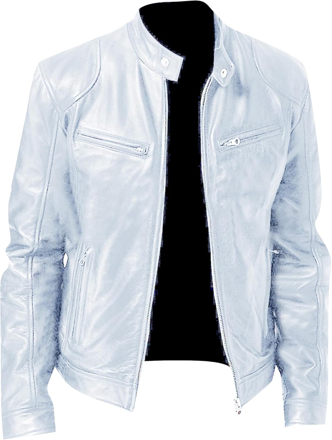 YMING Men's Faux Leather Motorcycle Jacket Stand Collar Biker Coat Zip Up Windbreaker Outwear with Pockets