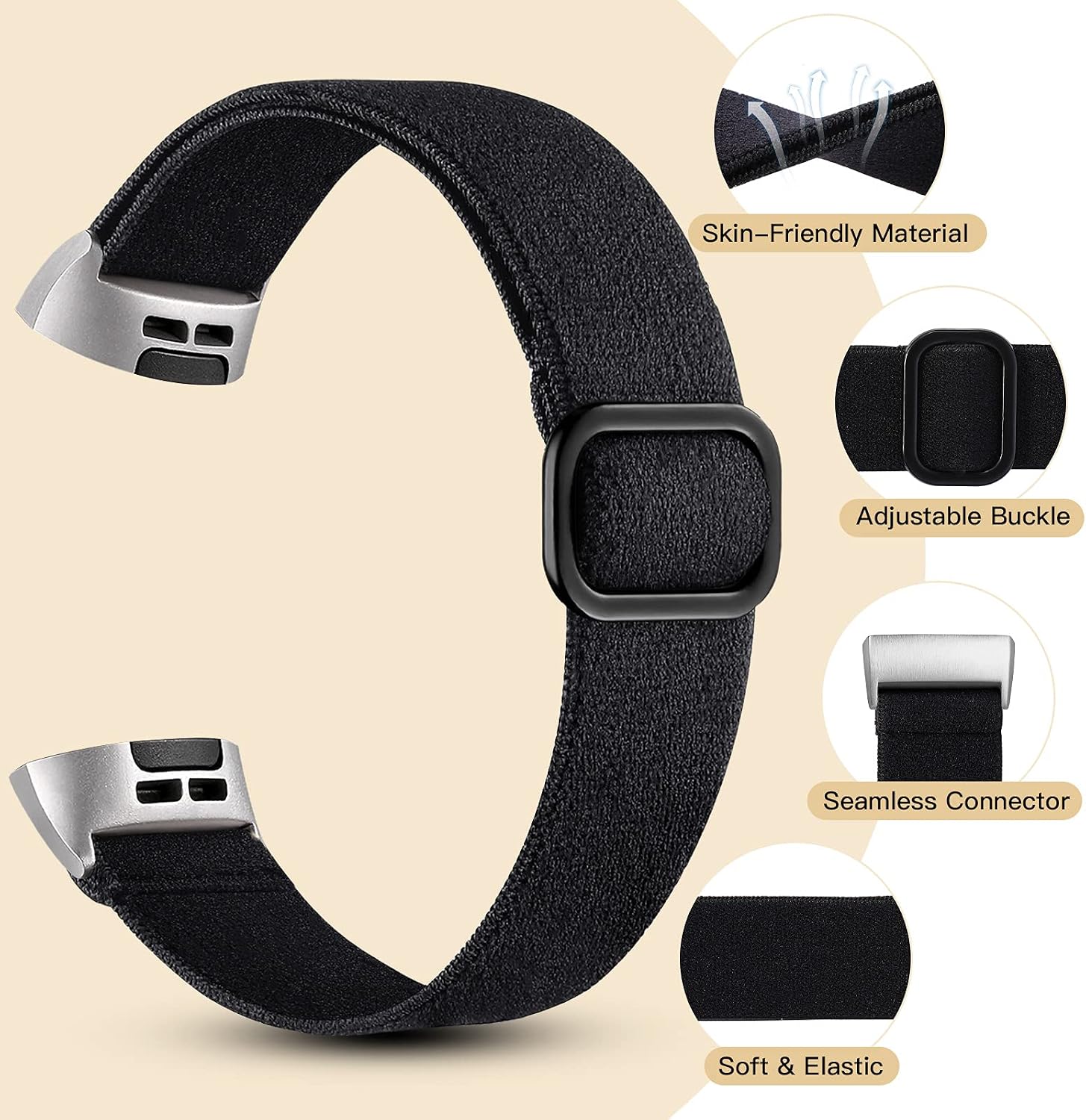 GEAK 2 Pack Elastic Band Compatible with Fitbit Charge 4/Fitbit Charge 3 Bands for Women Men, Adjustable Stretchy Loop Nylon Fabric Strap Replacement for Charge 4 Bands Women Men Black/Brown Leopard