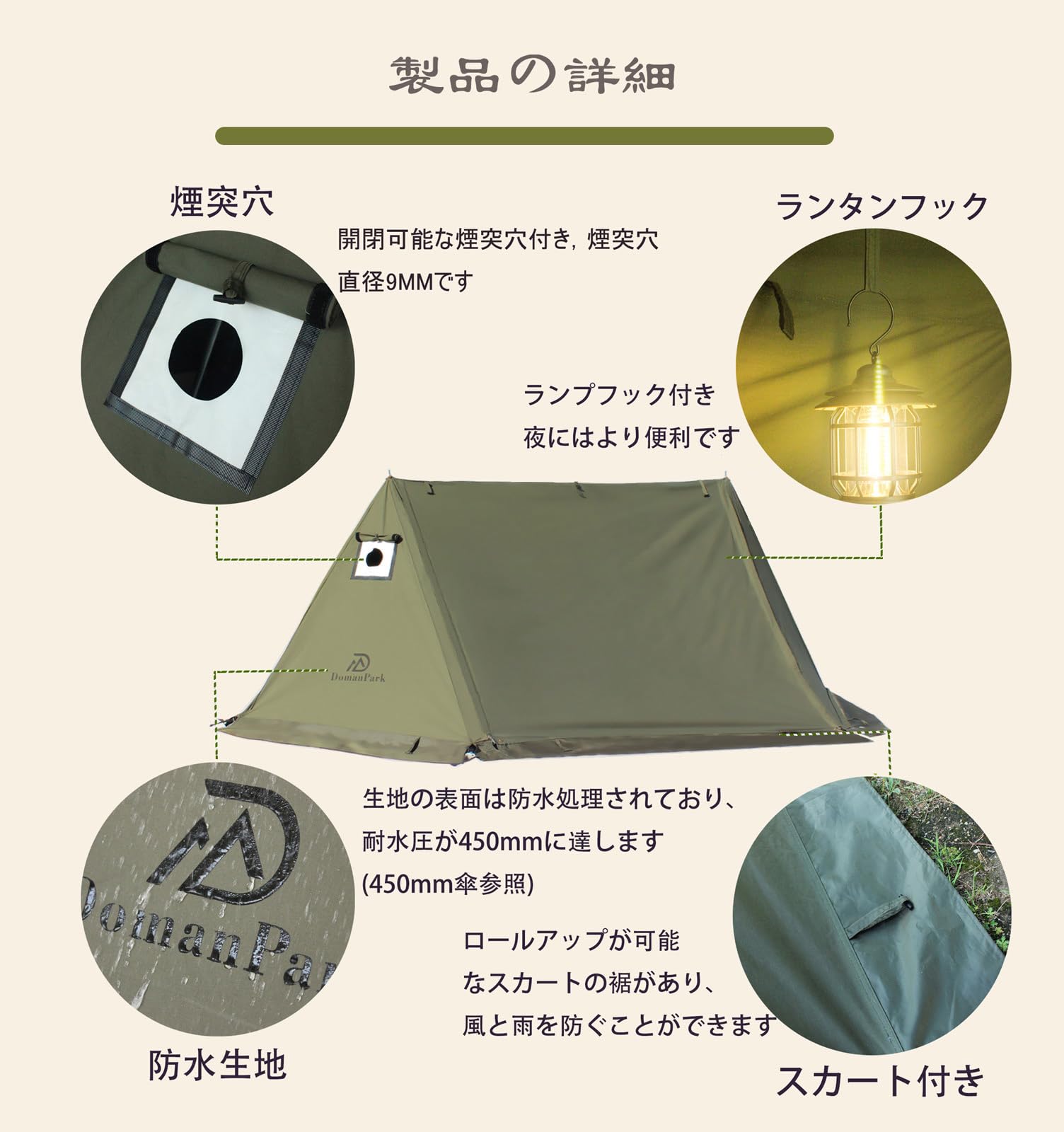 Amazon.co.jp: DomanPark パップテント TC 軍幕 テントソロ ポリ