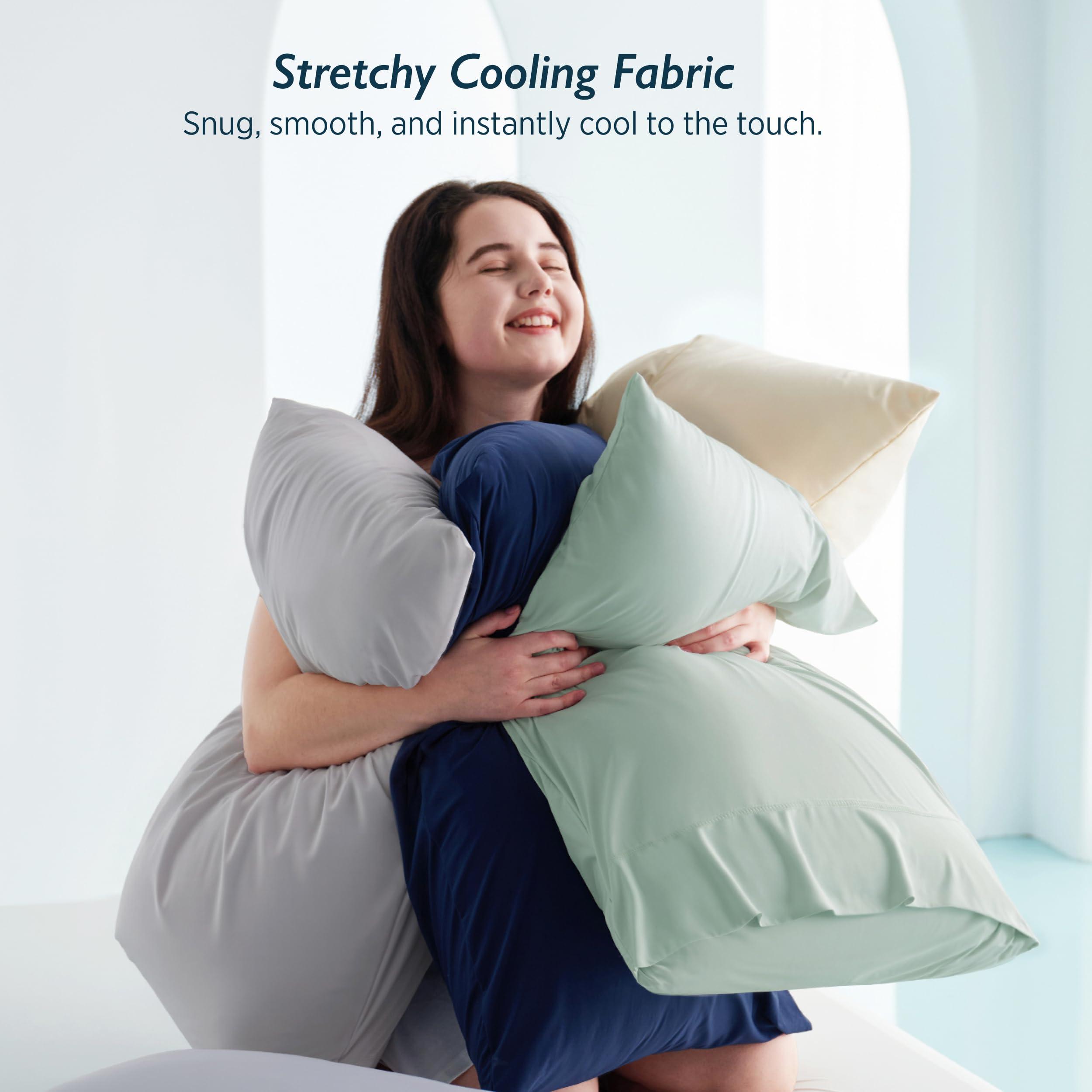 Breescape Cooling Pillow Cases King Size Set of 2, BlendTek™ Cooling Technology for Hot Sleepers & Night Sweats, Silky Soft Cool Pillowcases for Hair & Skin Care, 20" x 36", Snow White
