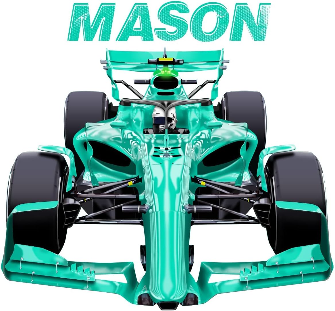 VWAQ Custom Race Car Wall Decal Personalized Name Kids Racing Sticker - HOL56 (28" H X 30" W, Turquoise)