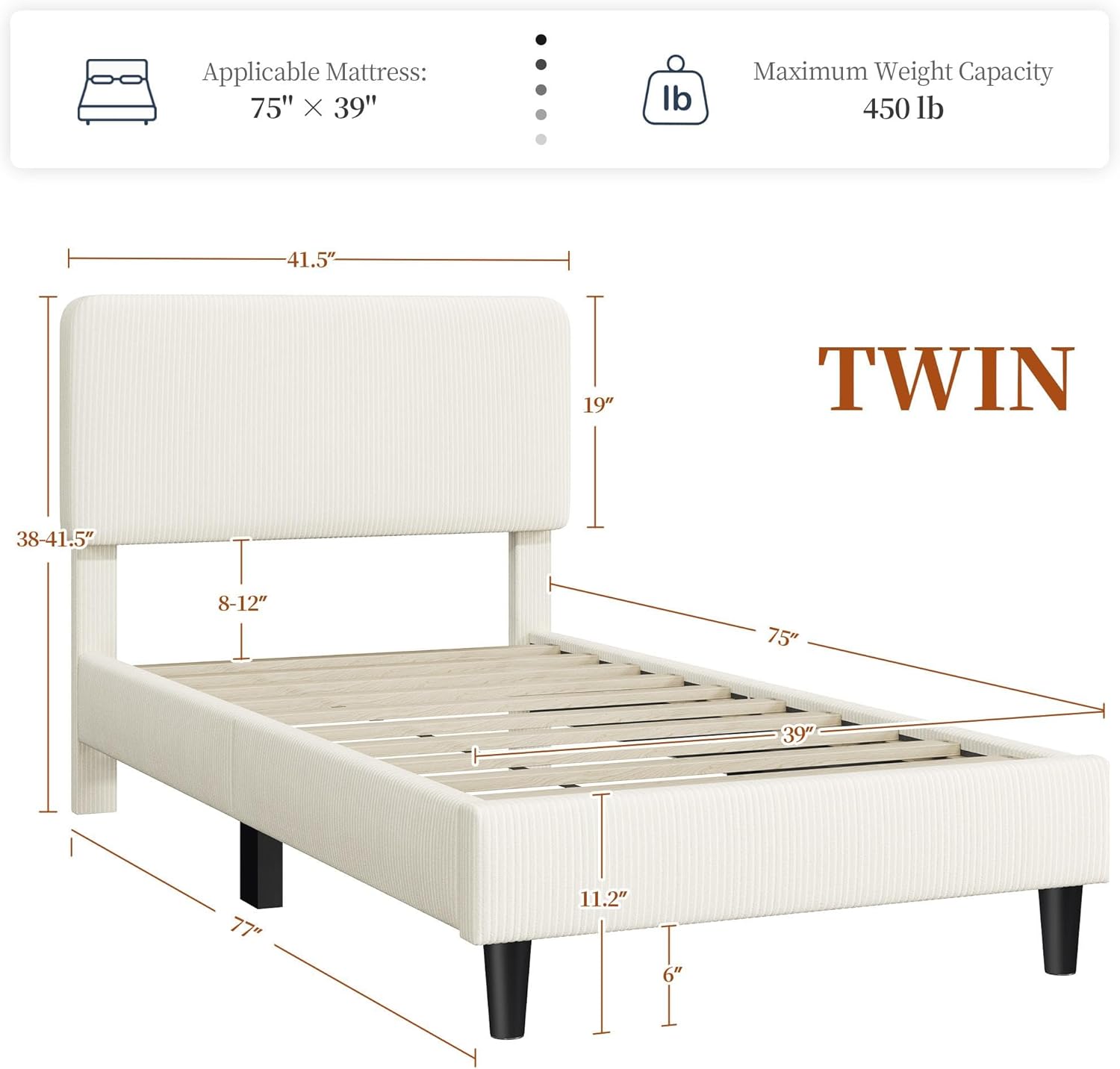 Yaheetech Twin Bed Frames with Adjustable Headboard, Chenille Fabric Upholstered Headboard/Platform Bed, Twin Size Bed Frame No Box Spring Needed/Mattress Foundation/Wood Slats Support/Easy Assembly - Image 2