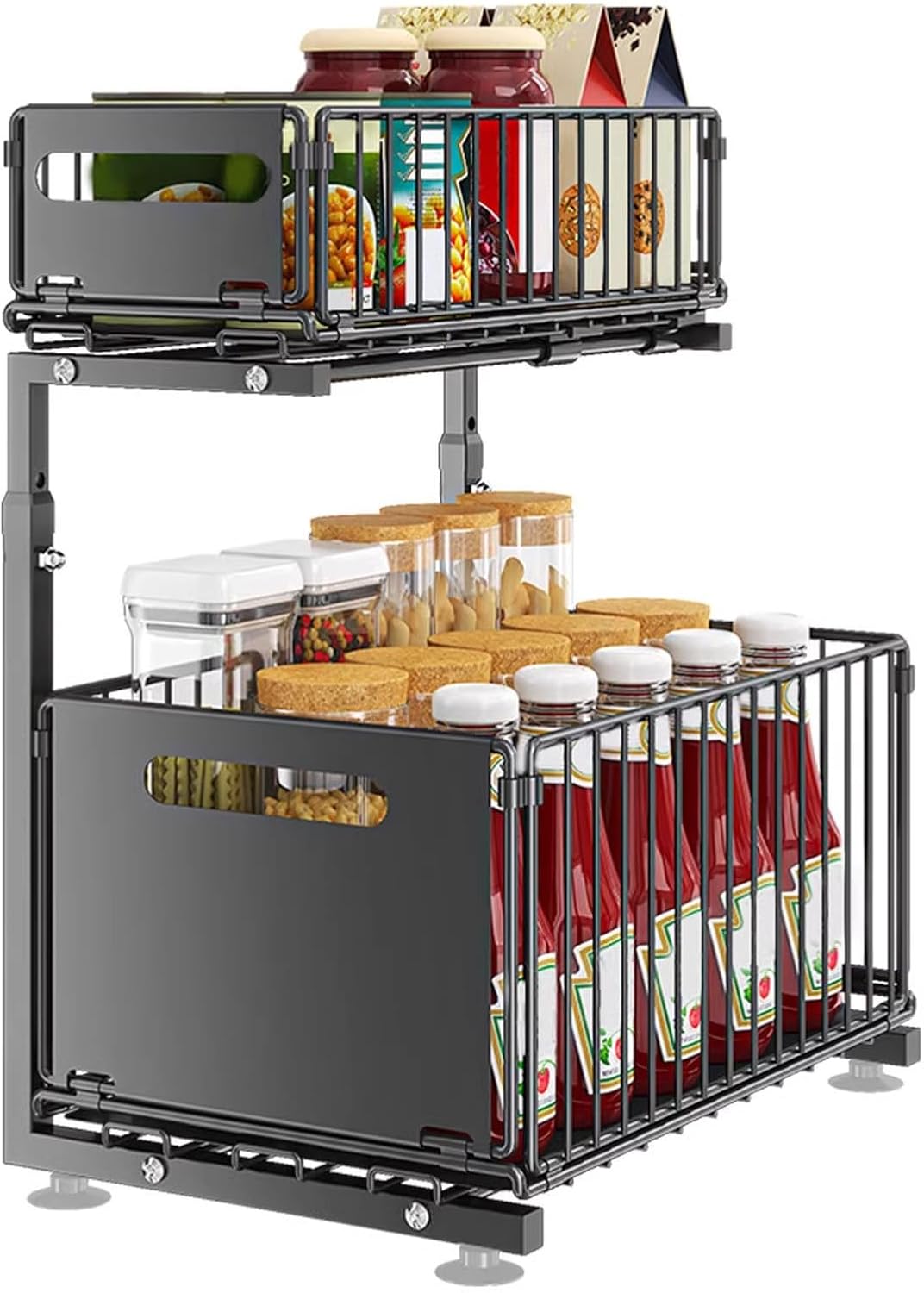 Under Sink Organizer 1 Pack, Pull Out Cabinet Organizer Shelf, Kitchen Bathroom and Storage with Sliding Drawer, Storage Shelves for Home Laundry Room RV Pantry Spice Black