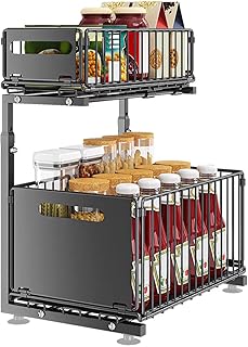 Under Sink Organizer 1 Pack, Pull Out Cabinet Organizer Shelf, Kitchen Bathroom and Storage with Sliding Drawer for Kitchen Bathroom Pantry Closet Organization Rack Black