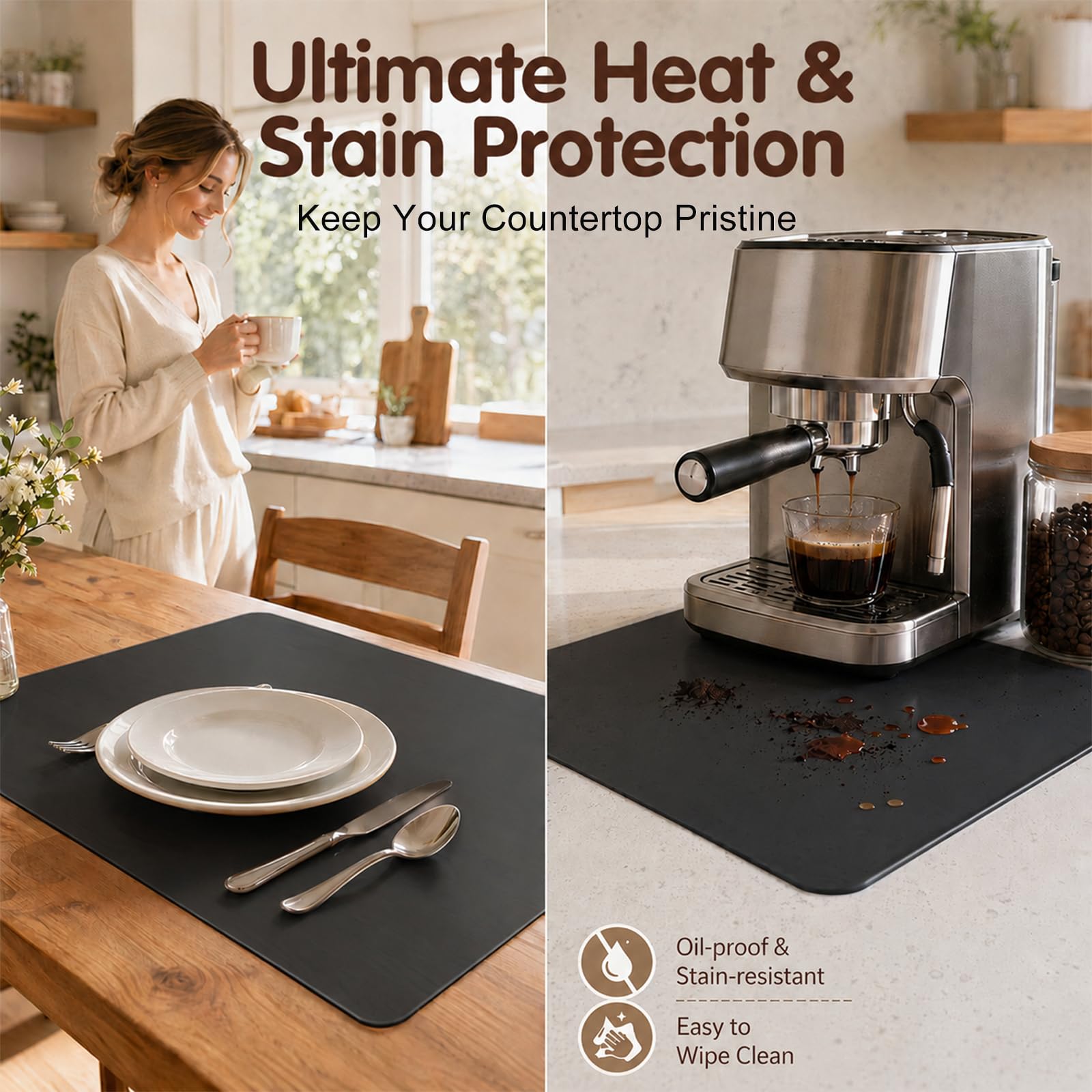 Grand tapis en silicone XXXL - 120 x 60 cm - Extra épais de 2 mm - Tapis de travail - Tapis de peinture - Résistant à la chaleur et antidérapant - Pour établi, bricolage et cuisine - Noir