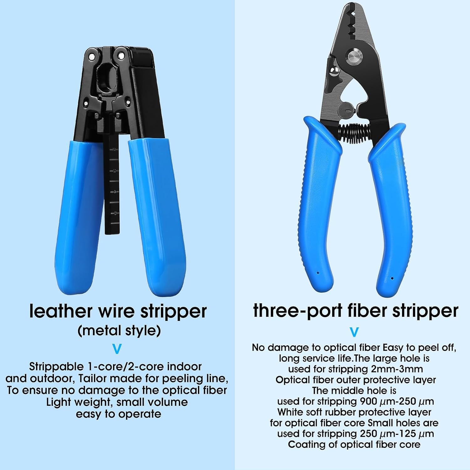 Fiber Optic Termination Tool Kit 10-in-1 Equipped with A-D7 Optical Power Meter (-70 - +10 dBm), FC-6S Fiber Cleaver and Wire Stripping Pliers, Aramid Scissors, Fiber Optic Tool Kit