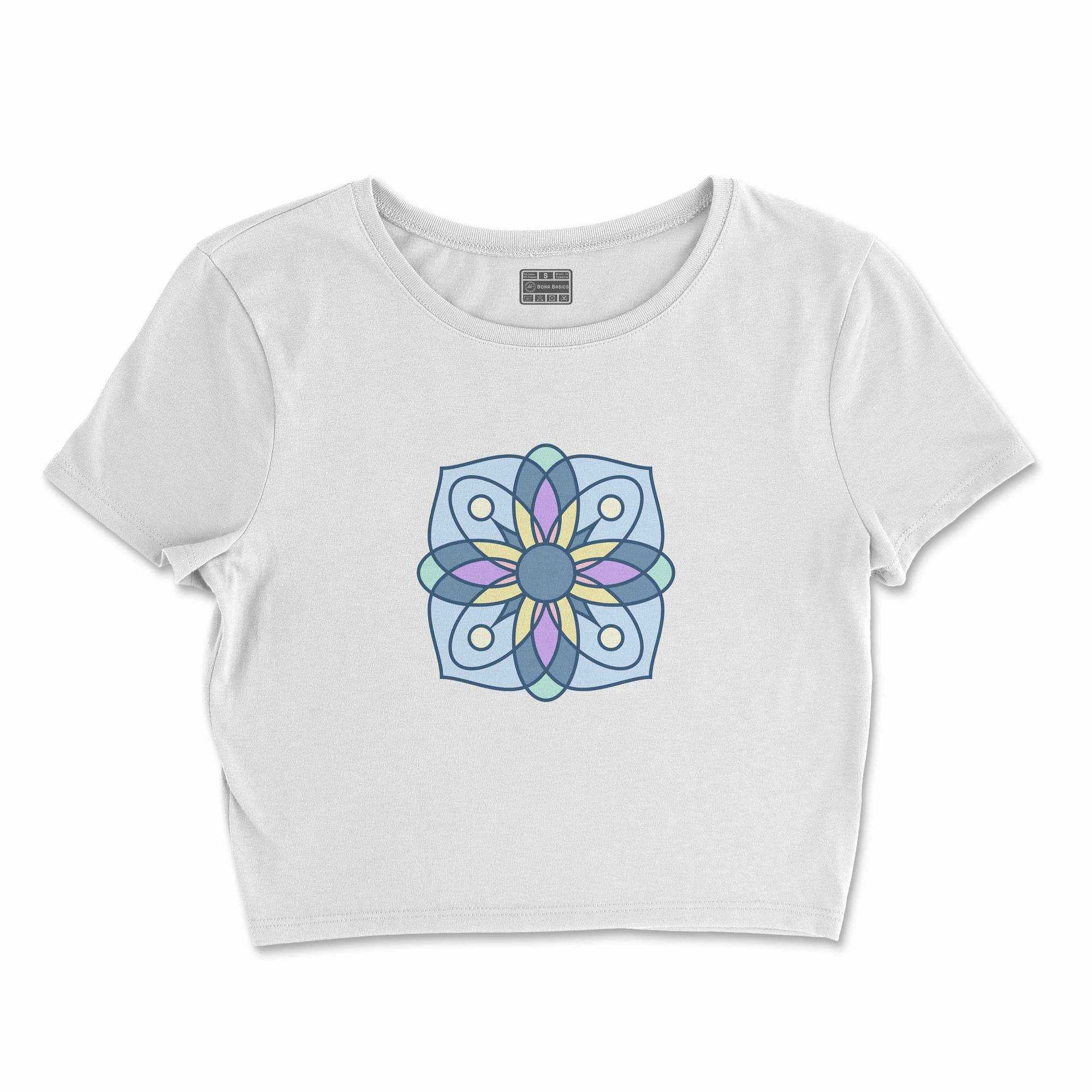 Bona Basics, Digitally Printed, Women's Basic Crop-Top,%100 Cotton, White, Casual, Women's Tops, Size: S