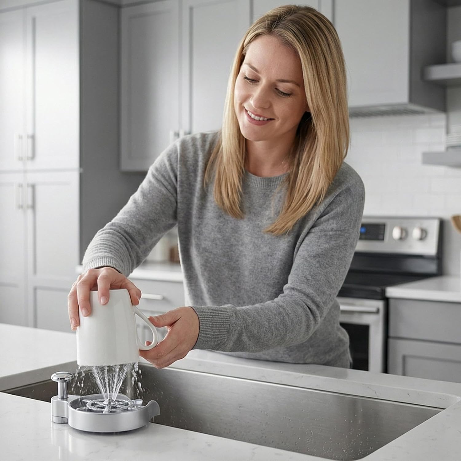 Glass Rinser for Kitchen Sink Stainless Steel – Automatic Cup Washer & Bottle Cleaning Tool | Metal Sink Attachment & Nozzle Spray/Professional Bar Pressure Washer for Bottles Mugs & Wine Glasses