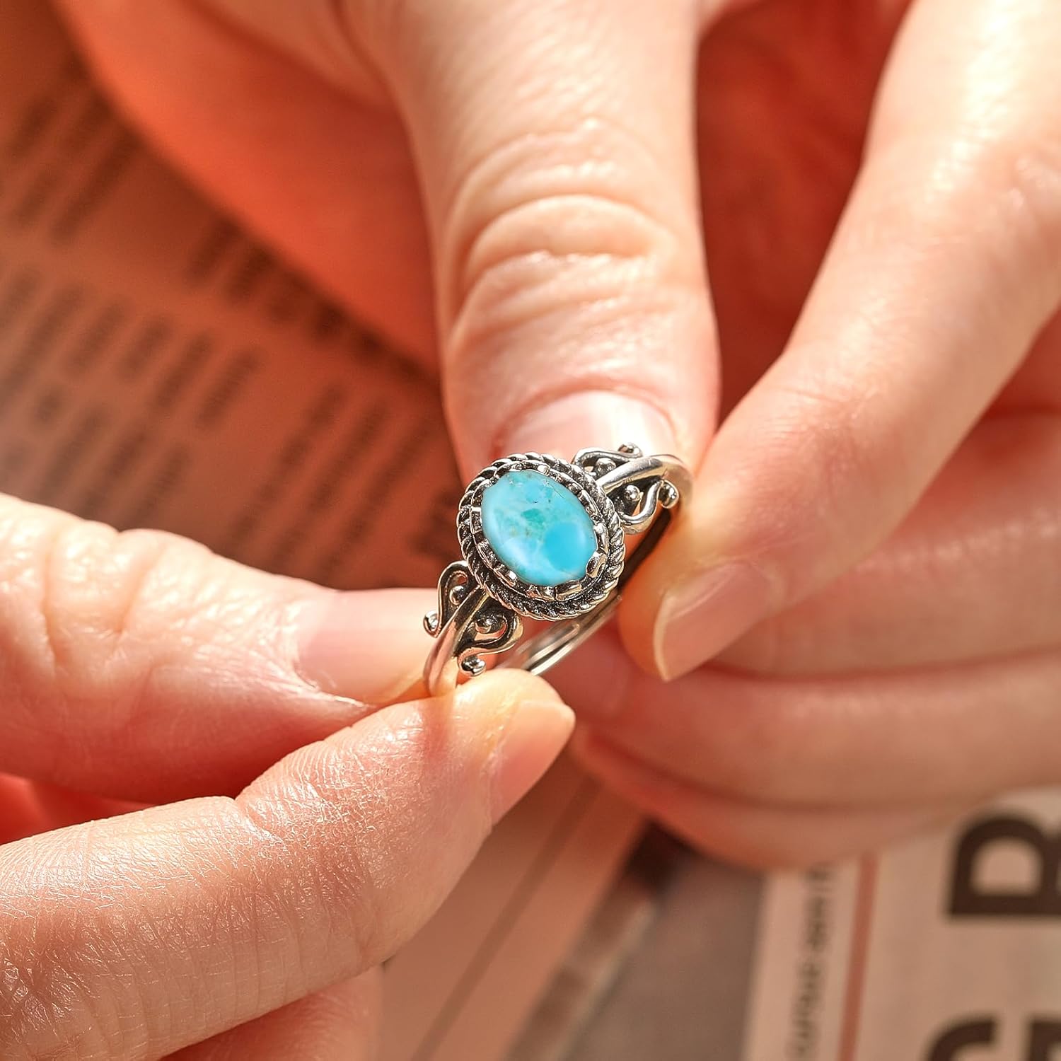 Turquoise Rings for Women, Adjustable Silver Statement Rings with Bezel Setting Teal Turquoise/Opal/Moonstone Vintage Stacking Ring for Women Birthday Anniversary Jewelry Gift Size 6-9 - Image 4