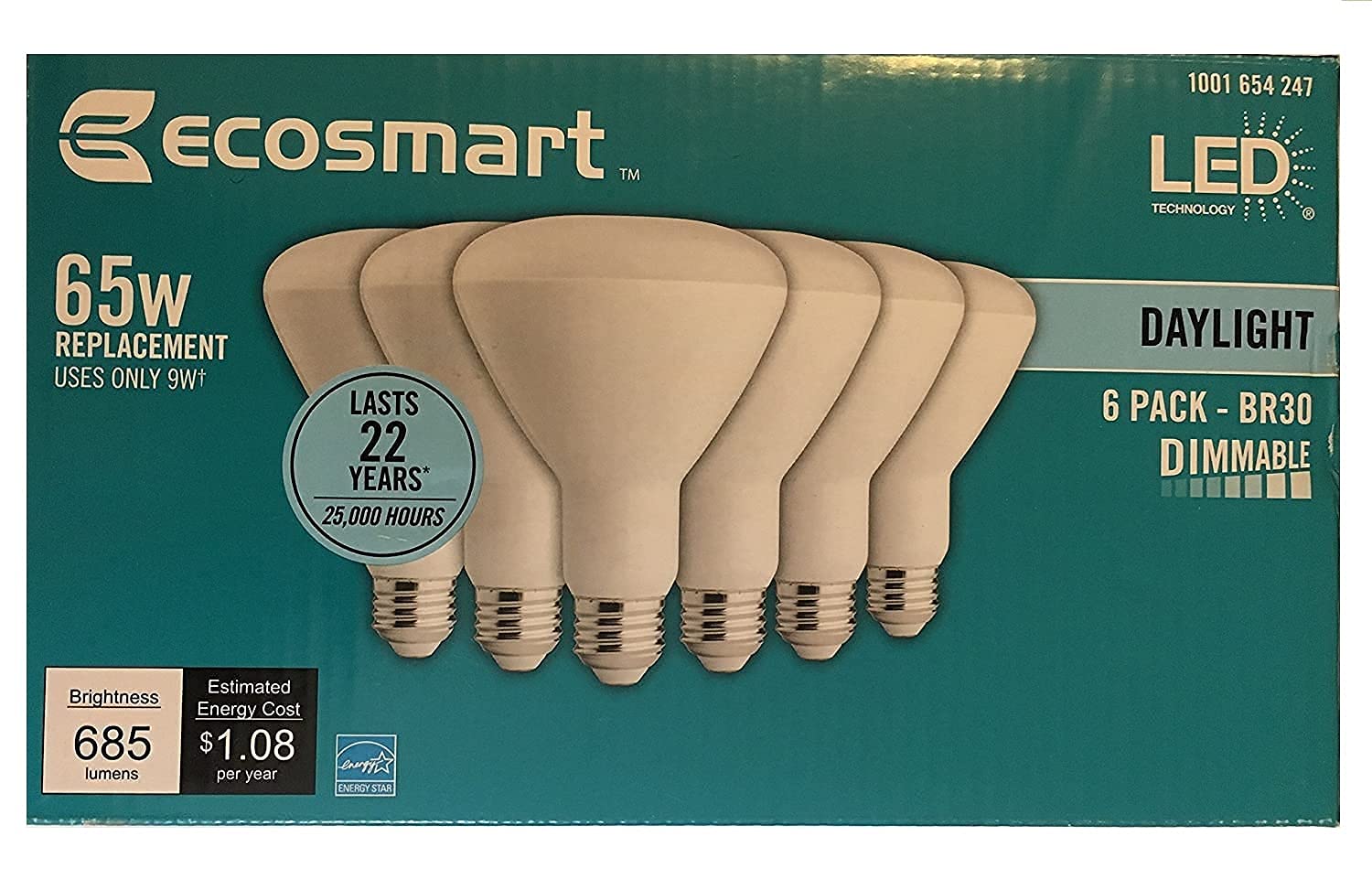 EcoSmart 65W Equivalent Day Light BR30 Dimmable LED Light Bulb (6-Pack)