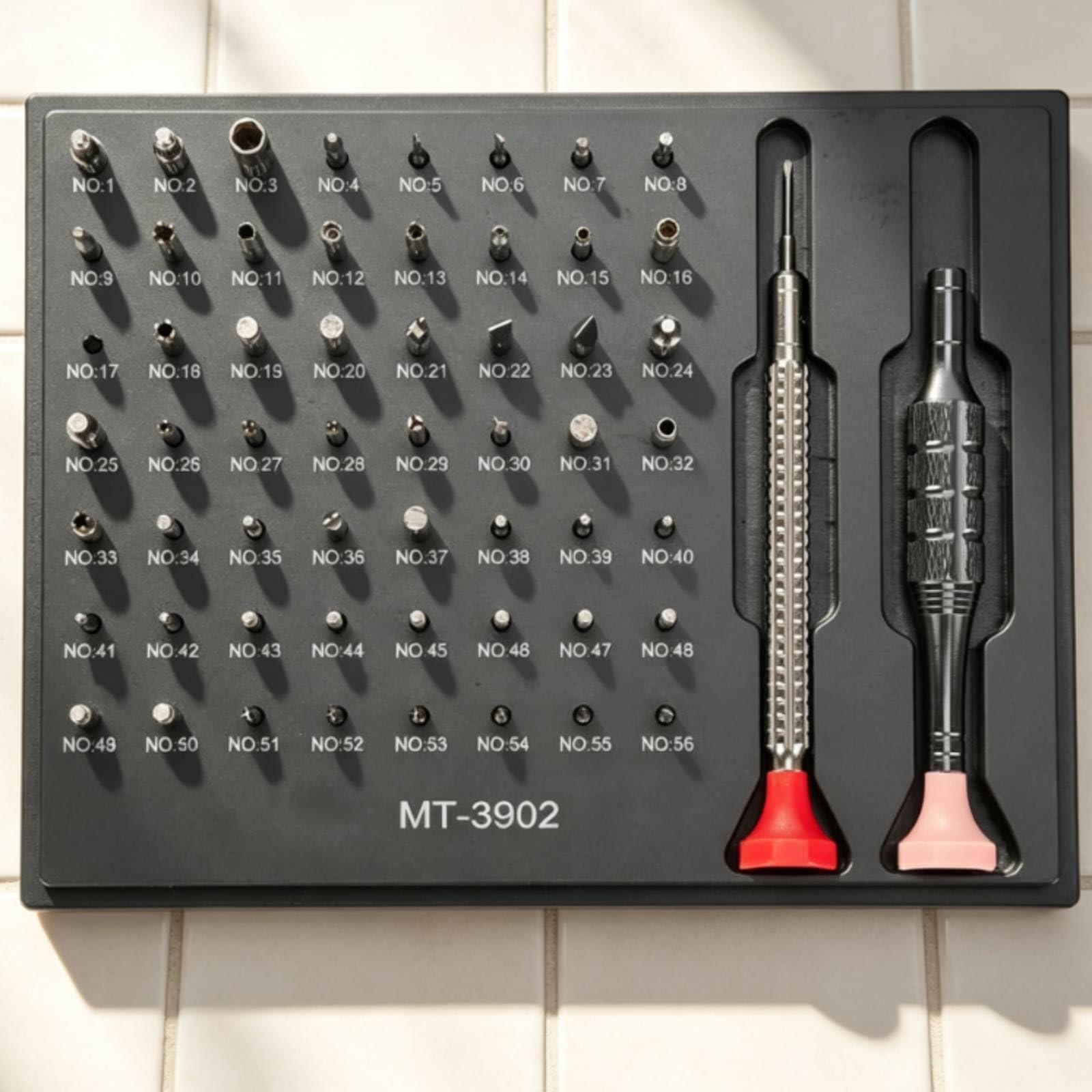 Präzisionsschraubendreher set mit 56 Wechselbits Und Basis Tablett für Uhrenreparatur Werkzeug Koffer mit Metall Griffen für Uhrmacher Juweliere Feinarbeit