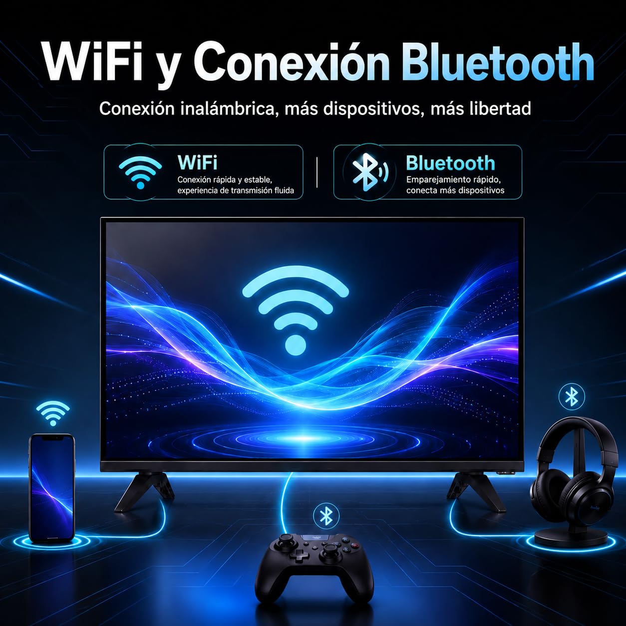 TuTu TU24Q1H-T8 Smart TV 24 Pulgadas (60 cm), LED HD Televisor | Powered by Tizen, WiFi, Bluetooth, App Store, AirPlay, Triple Tuner (DVB-T/T2, DVB-C, DVB-S/S2), HDMI, USB