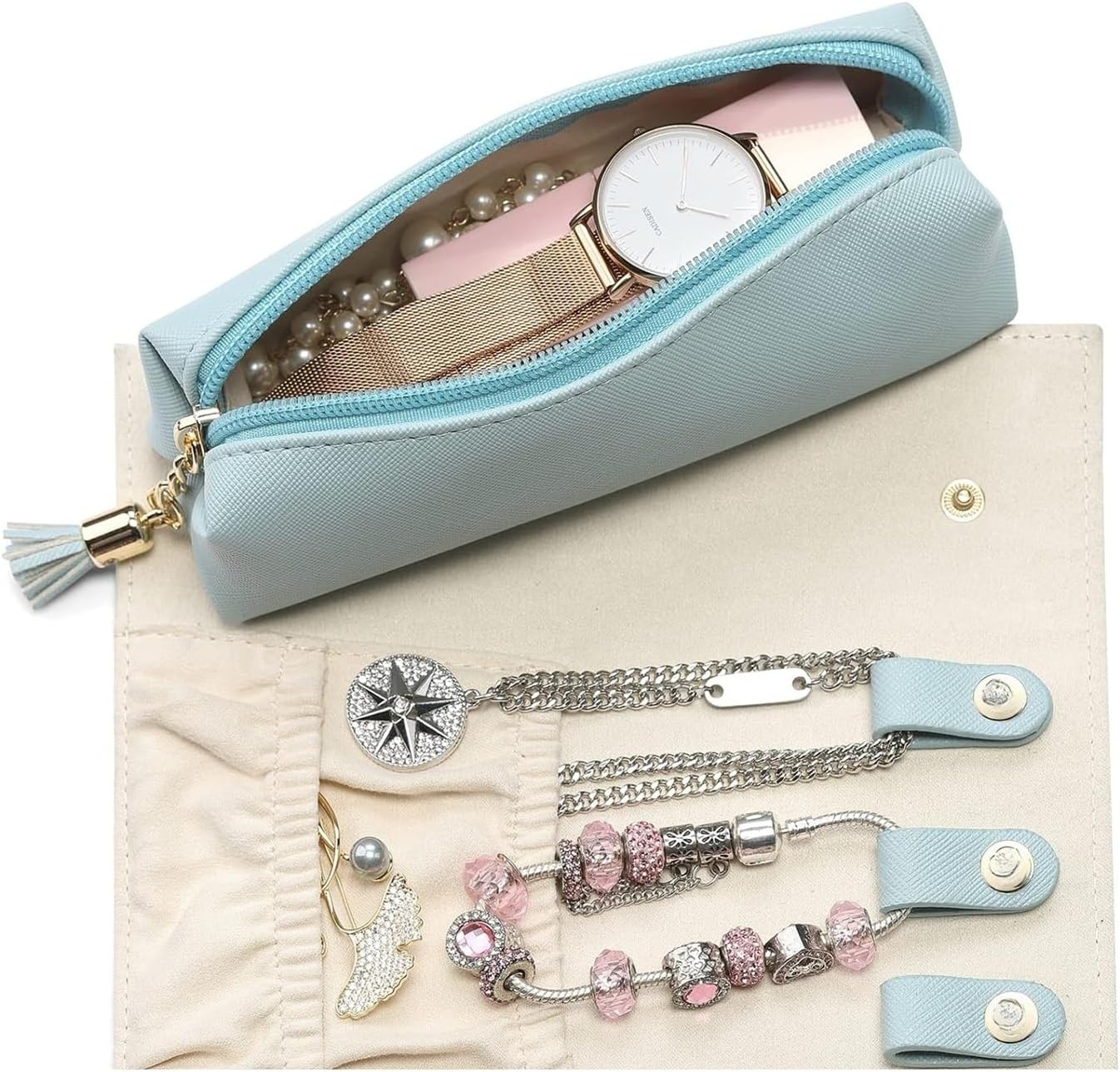 Jewelry Storage Roll Jewelry Roll Bag Small Case Storage Box Earring Neckalce Rings for Travel