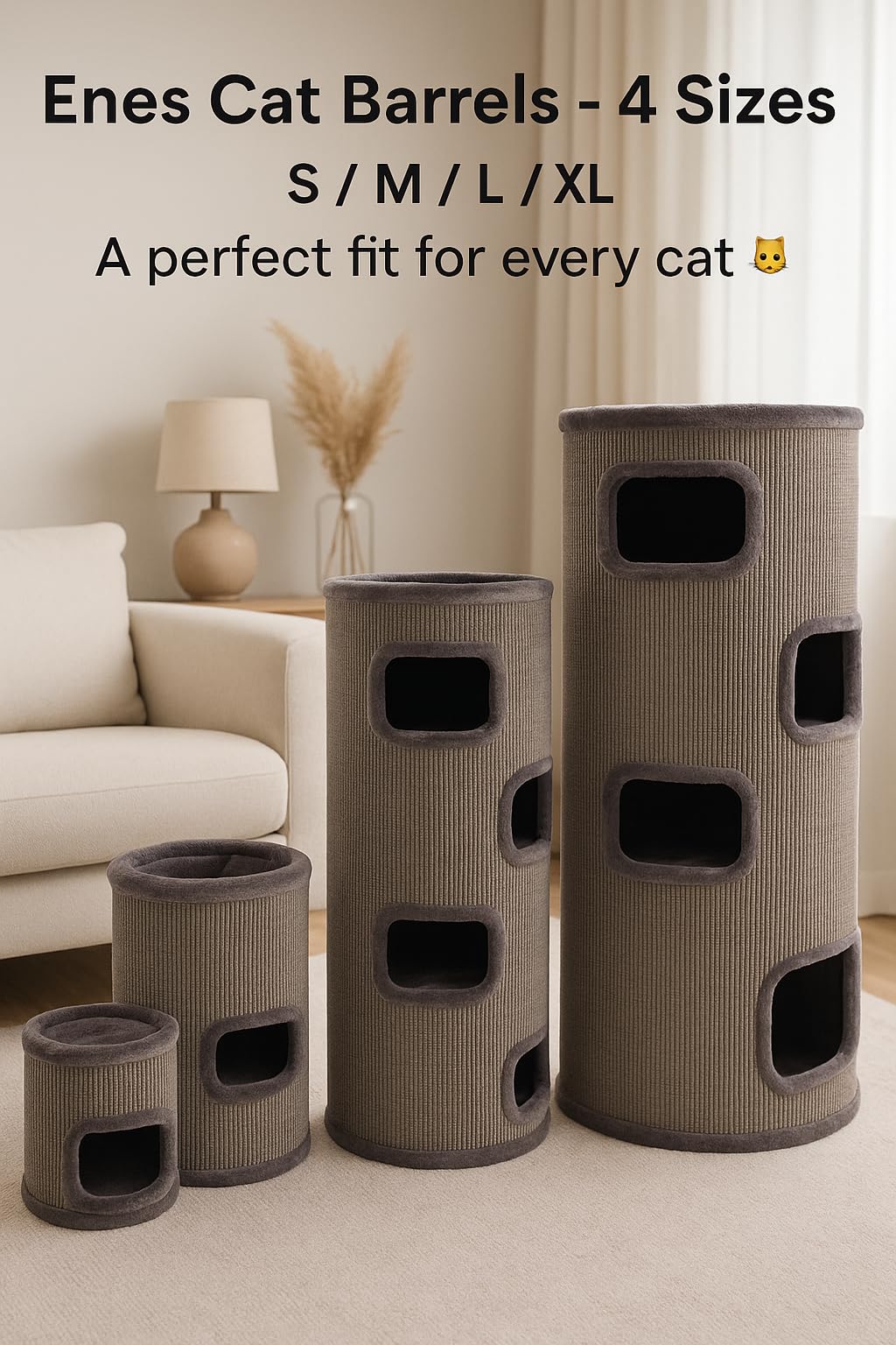 Flamingo griffoir pour Chat – Tonneau à Gratter pour Chat Enes S - 56 cm Hauteur – Ø 42 cm - Gris