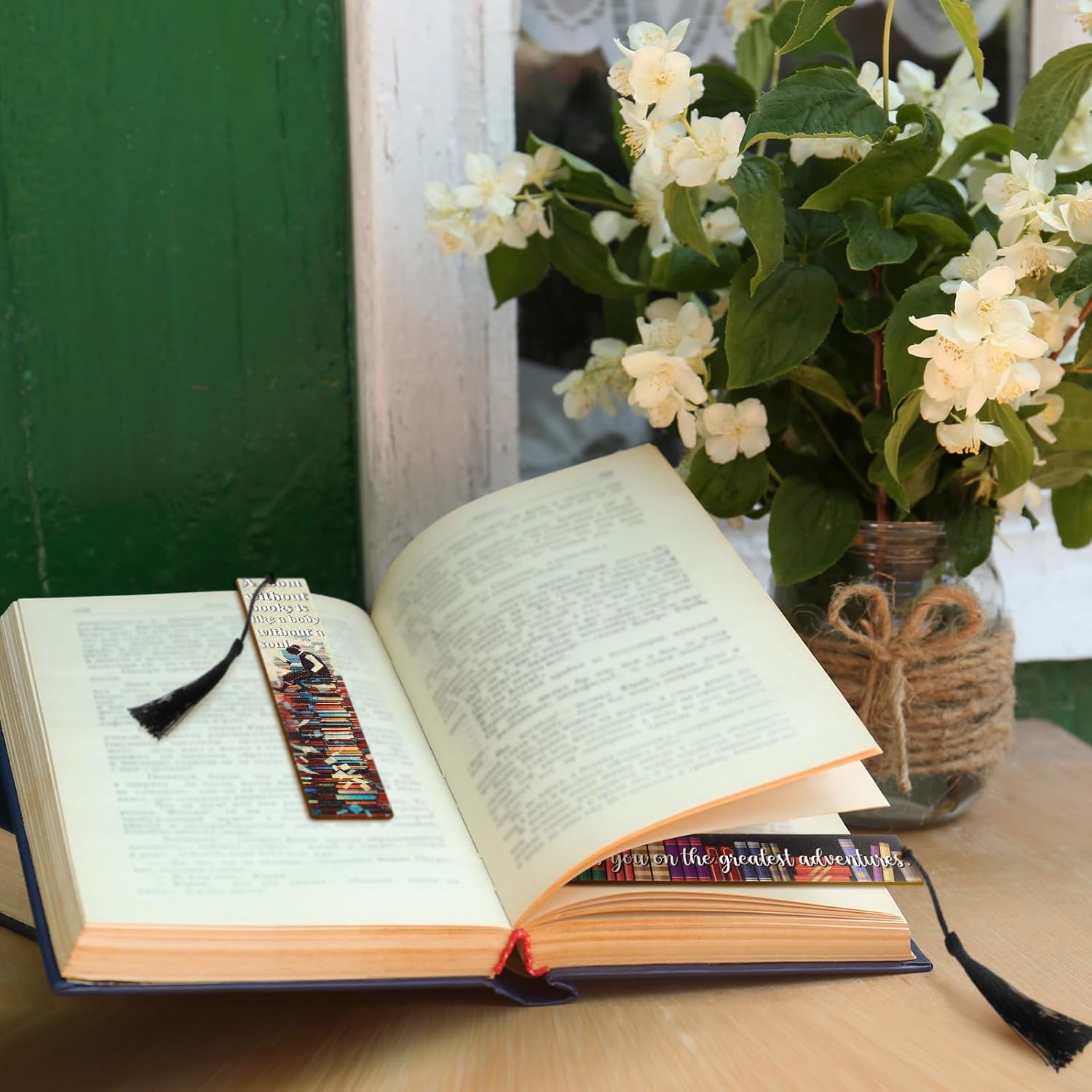 Colarr 12 Pcs Wood Bookmarks for Woman Book Club Gift for Book Worms Books Lovers Bookmarks Bulk with Tassels for Reading Party Favors Books Exchange Club Men & Women Friends(Bookshelf) - Image 6