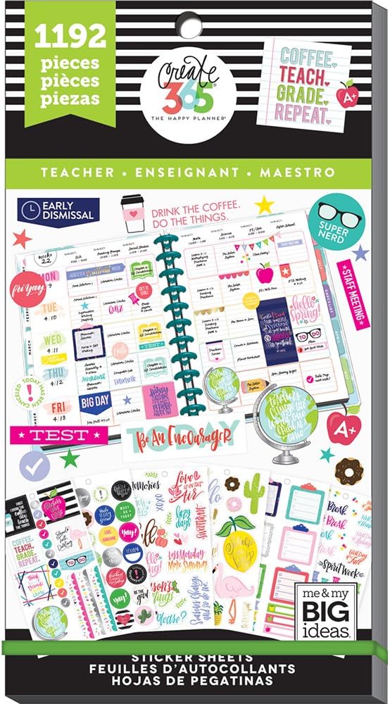 me & my BIG ideas Sticker Value Pack for Classic Planner - The Happy Planner Scrapbooking Supplies - Teacher Theme - Multi-Color - Great for Projects & Albums - 30 Sheets, 1192 Stickers Total