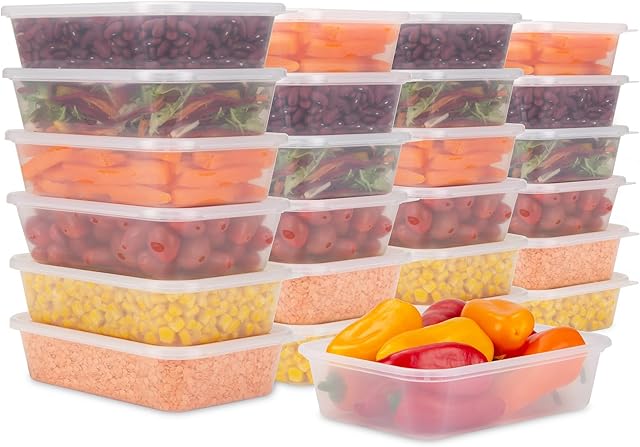 STACKABLES - 25 Pack Reusable Plastic 500ml Food Storage Containers with Lids - Meal Prep Takeaway Deli Containers with lids - BPA Free, Microwave, Freezer & Dishwasher Safe