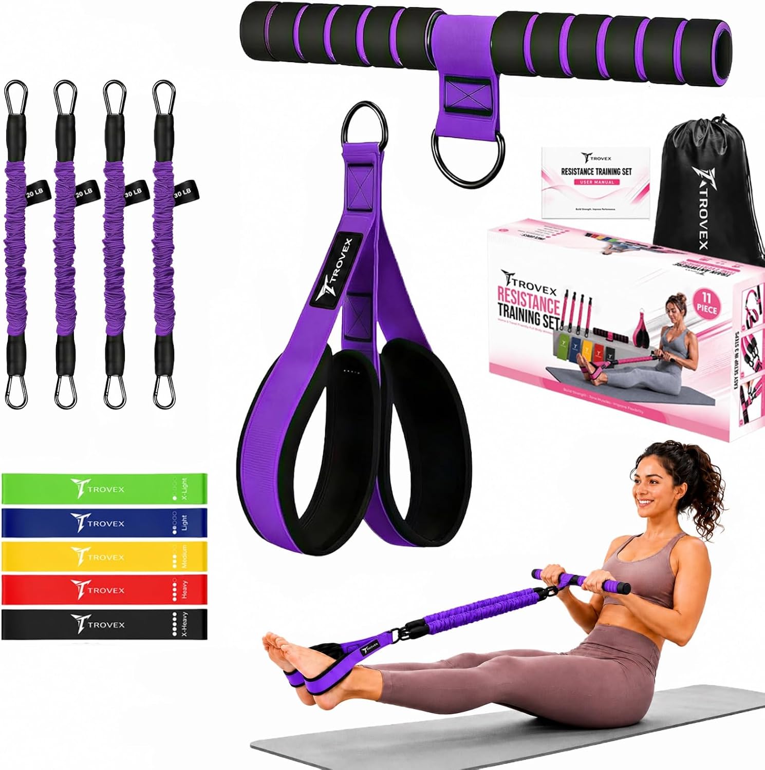 Upgraded Multifunction Pedal Resistance Band with Handle 4 Tube Adjustable Foot Resistance Bands