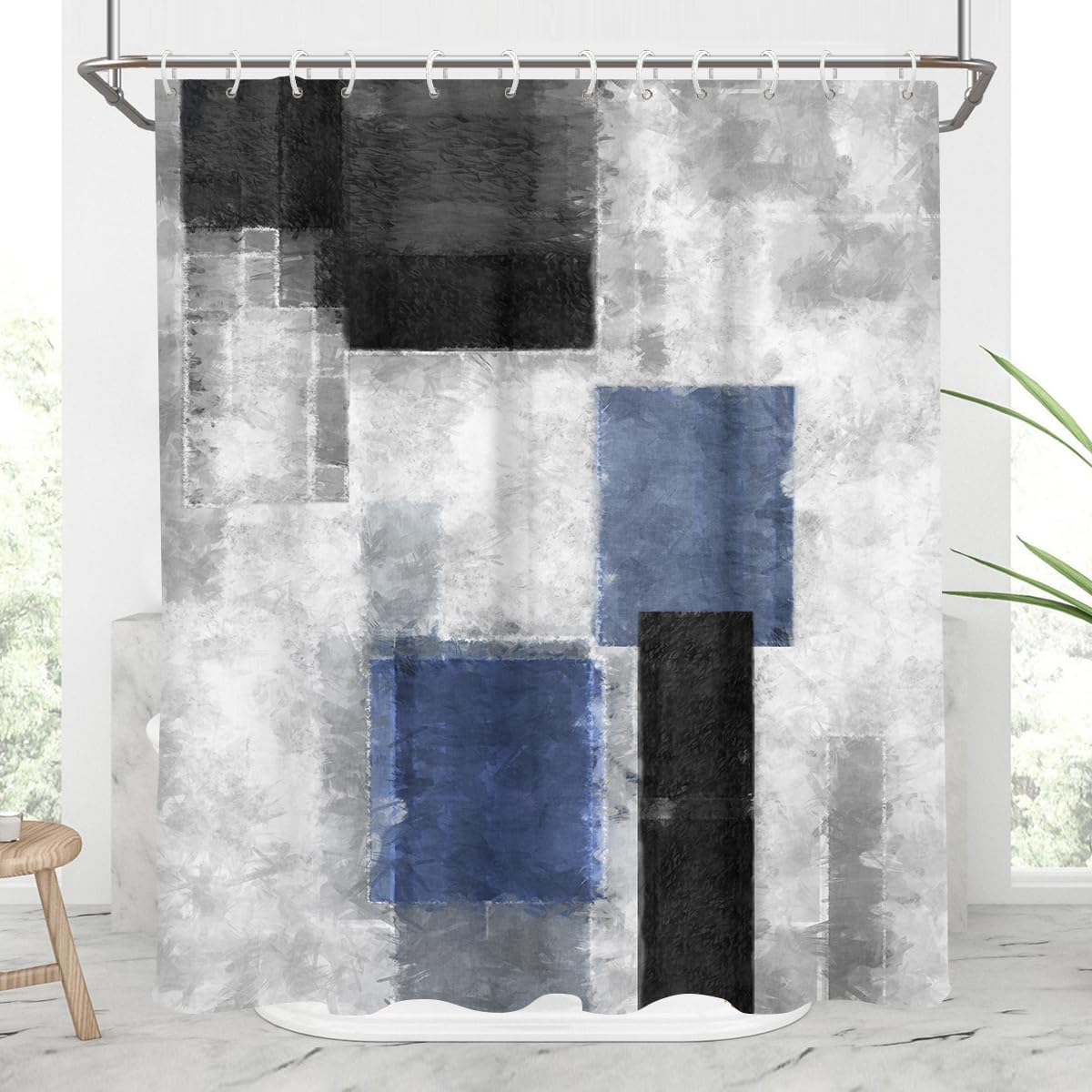 Photo 1 of AAtter Abstract Geometric Shower Curtain, Blue/Black, 60x72 Inch