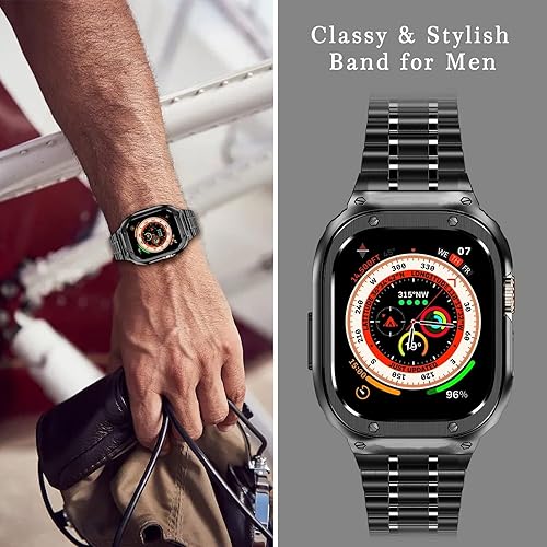 Miniatura 9 de MioHHR Correa de reloj de acero inoxidable con funda compatible con Apple Watch Ultra Band 1929in Series 87 1614in 1772in Series 654SE 1575in 1732in