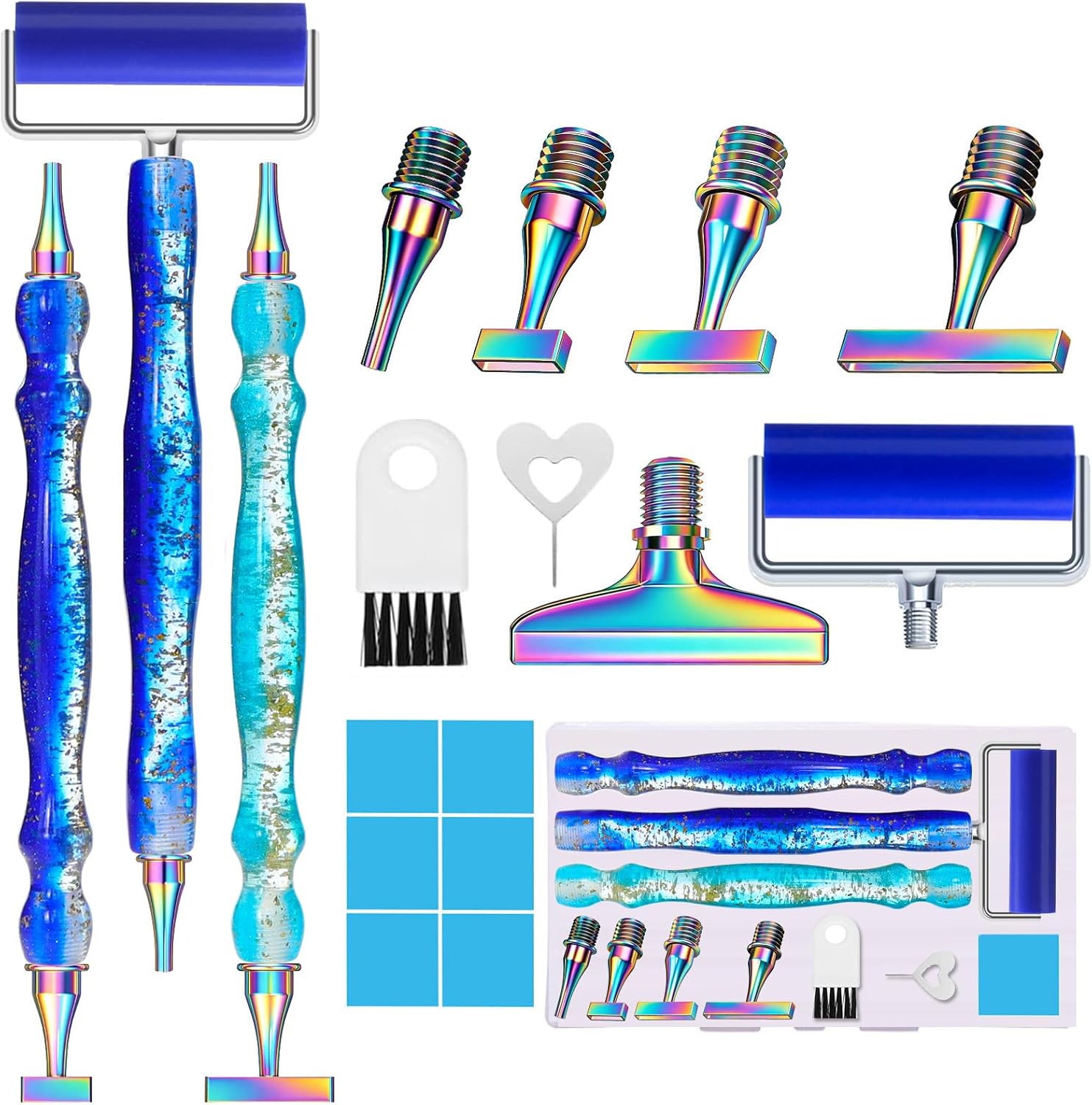 ZYNYXY 17PCS Ergonomic Diamond Art Pen Kits, with Multifunctional Metal Stainless Steel Screw Thin 1, 3, 6, 9, Tips, Correction Placers Roller Accessories (A Blue+ Blue+ Light Blue+ 5 PCS Tips)
