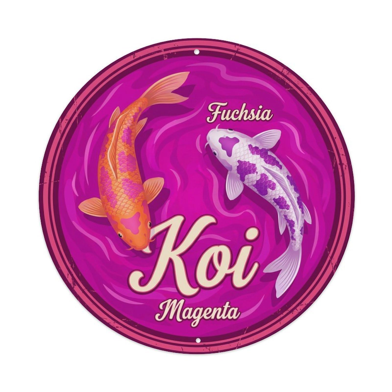 Koi Fish Fuchsia Magenta Waters Pink Purple Vibrant Bold Metal Tin Sign