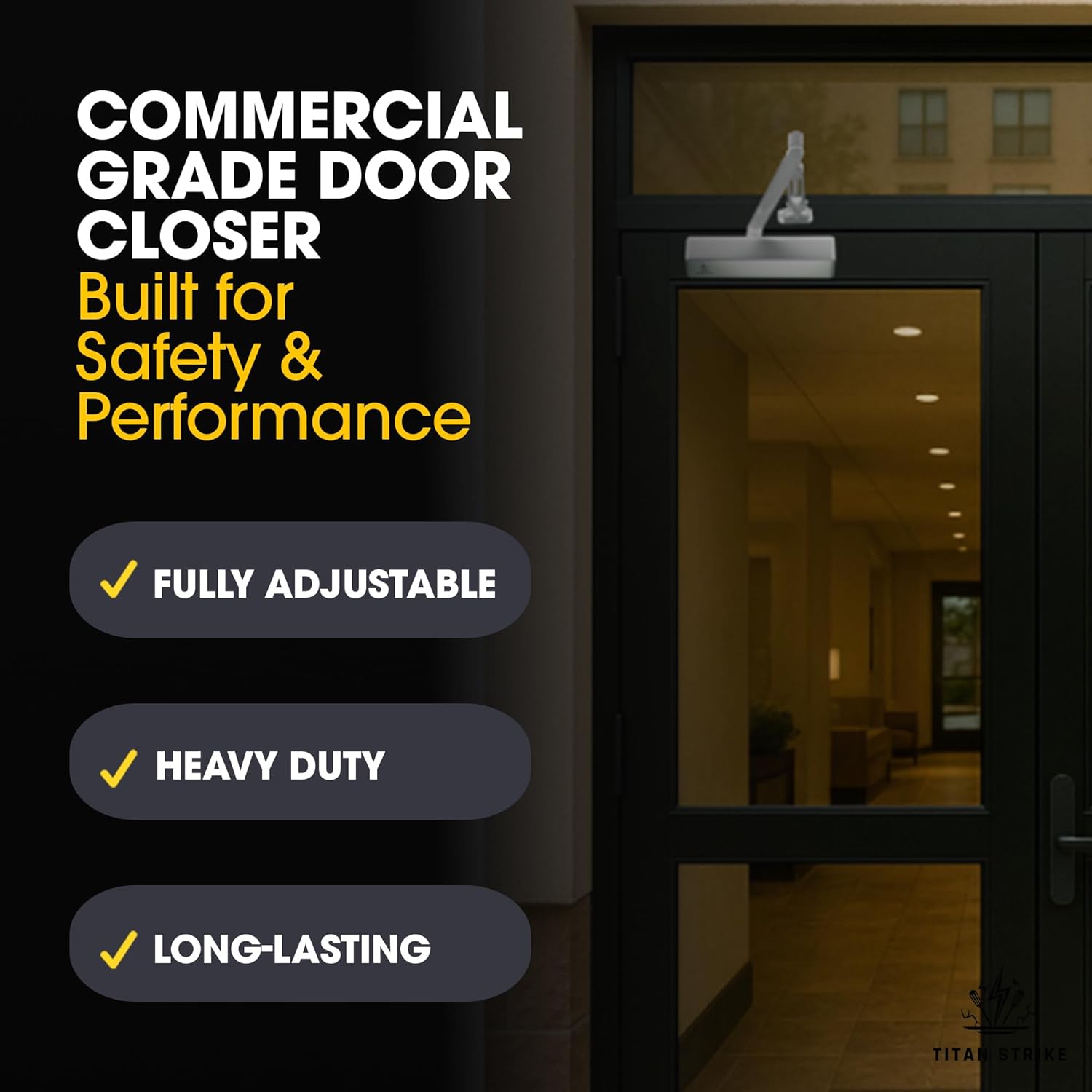 Heavy Duty Automatic Door Closer with Hold Open, Commercial Indoor/Outdoor Adjustable Door Closure, ANSI Grade 1, UL Certified, ADA Compliant, (44-330lb, 30-60in) – Black