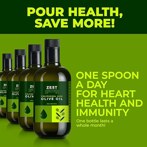 Miniatura 8 de Zest Delites - Aceite de oliva rico en polifenoles extra virgen, hasta 770 mgkg de aceite de oliva con alto contenido de polifenoles, AOVE prensado