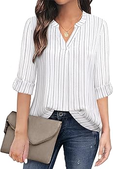 Timeson Women's Casual Chiffon V Neck 3/4 Sleeve Blouse Tops