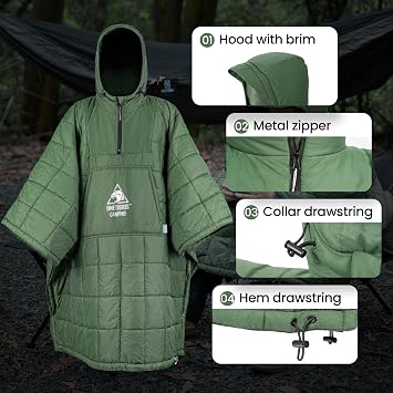 OneTigris Camping Blanket Poncho, Wearable Hoodie Blanket for Outdoors