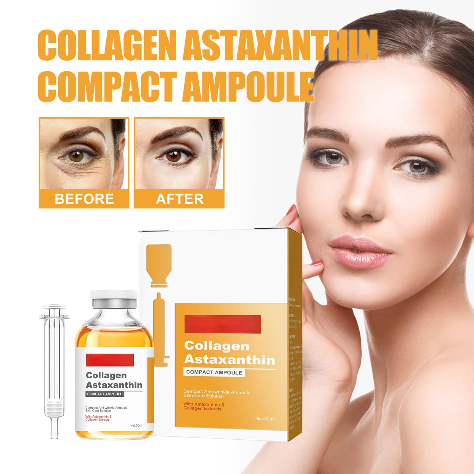 Siero Viso All'astaxantina 30ml, Fiale Ultra-Idratanti, Fiale Intense per La Cura Del Viso, Pelle Più Stretta E Liscia, Rimpolpante Della Pelle E Levigante Dell'aspetto Delle Linee Sottili