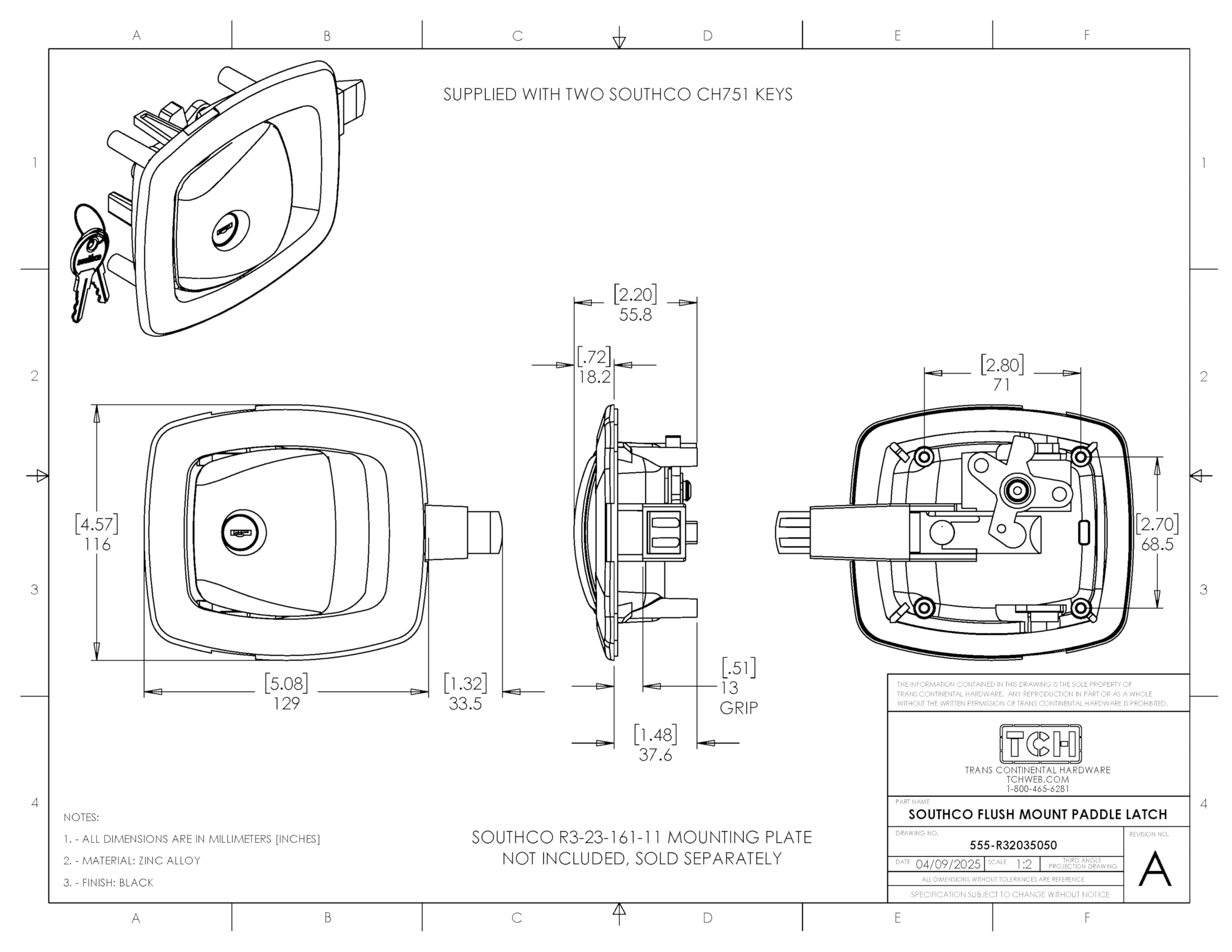 Amazon.com: Southco R3-20-350-50 Push-to-Close Latch, CH 751 Key