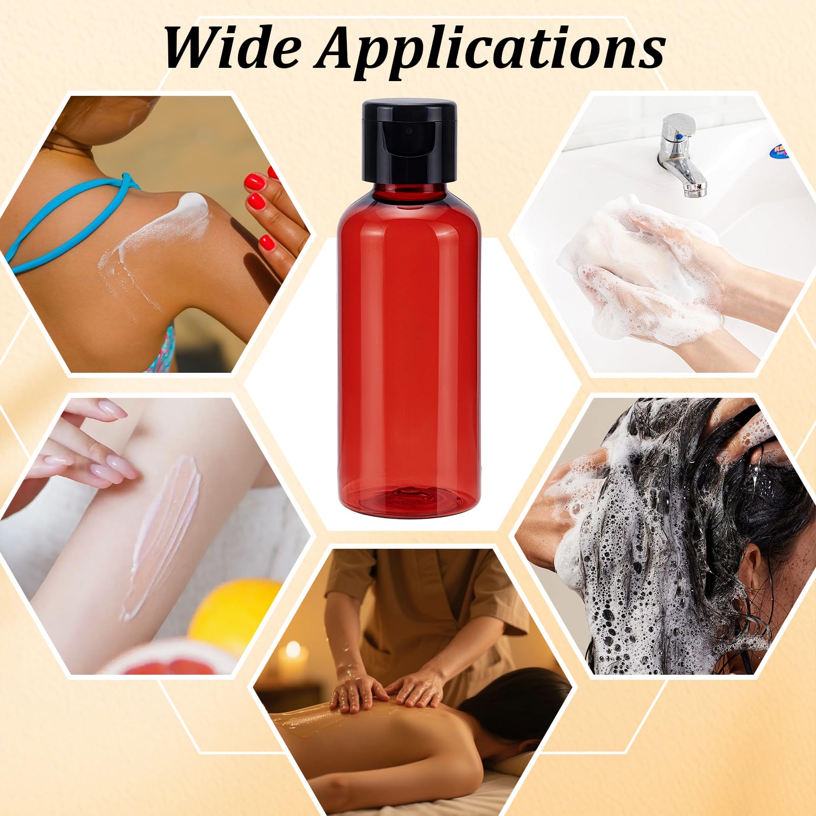 150 bottiglie di plastica vuote trasparenti da 60 ml, con chiusura a cerniera, in plastica, con coperchio, per shampoo e creme, con 20 imbuti e 20 pipette (rosso)