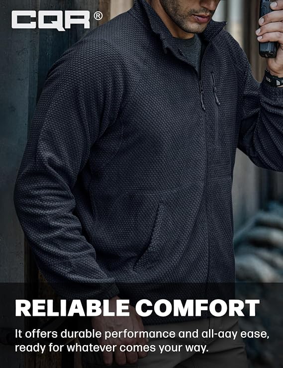 CQR Men's Full-Zip Tactical Jacket, Soft Warm Military Winter Fleece Jackets, Outdoor Coats with Zipper Pockets