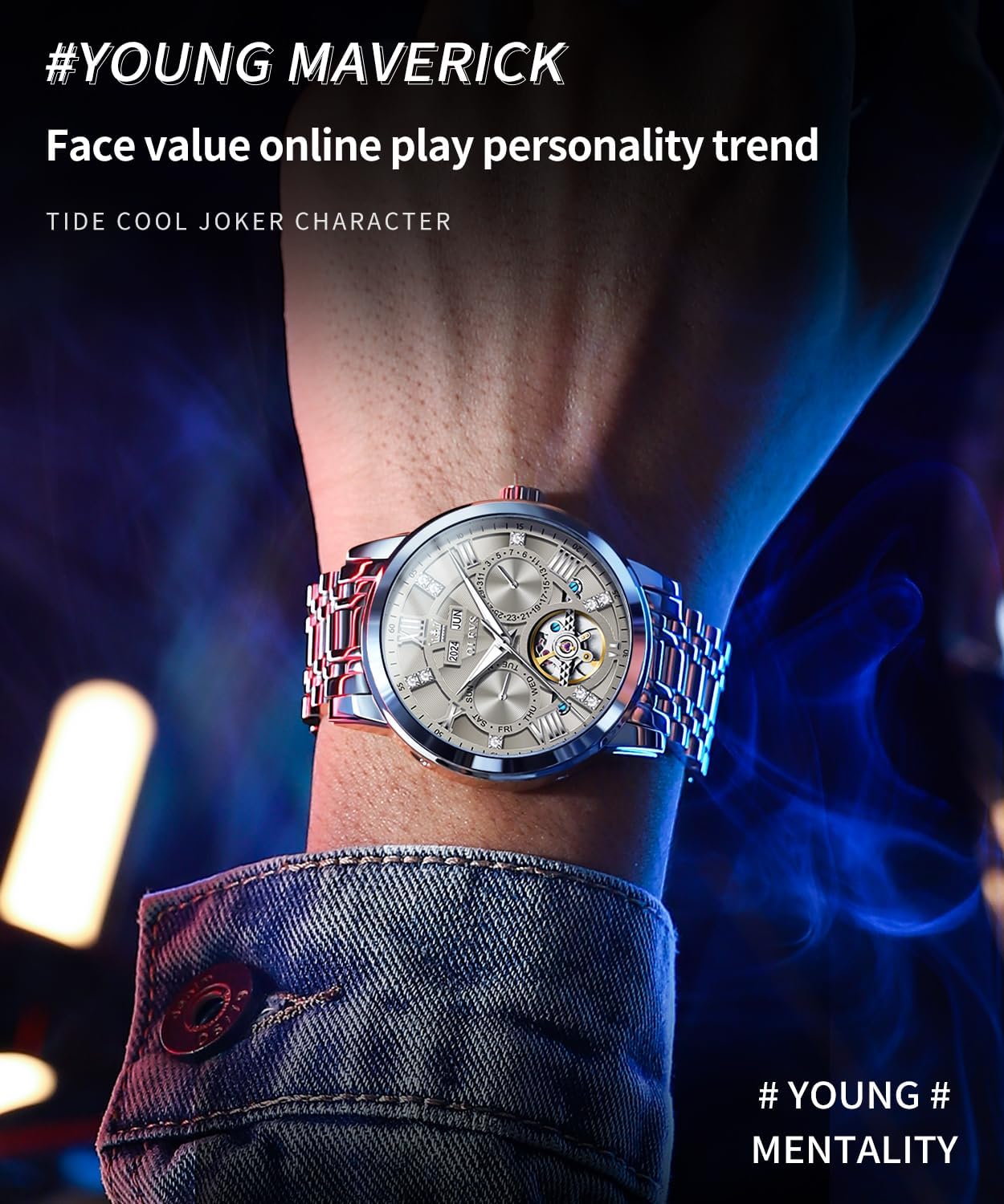 OLEVS watch on a man's wrist